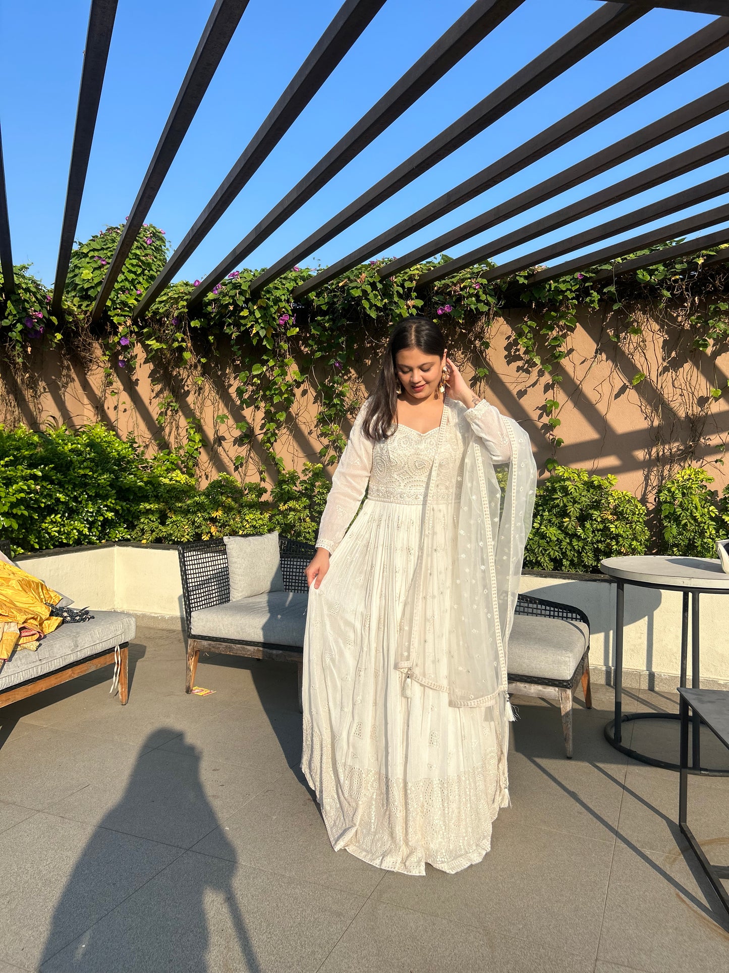 Celine – Ivory Lucknowi Chikankari Georgette Anarkali with Dupatta