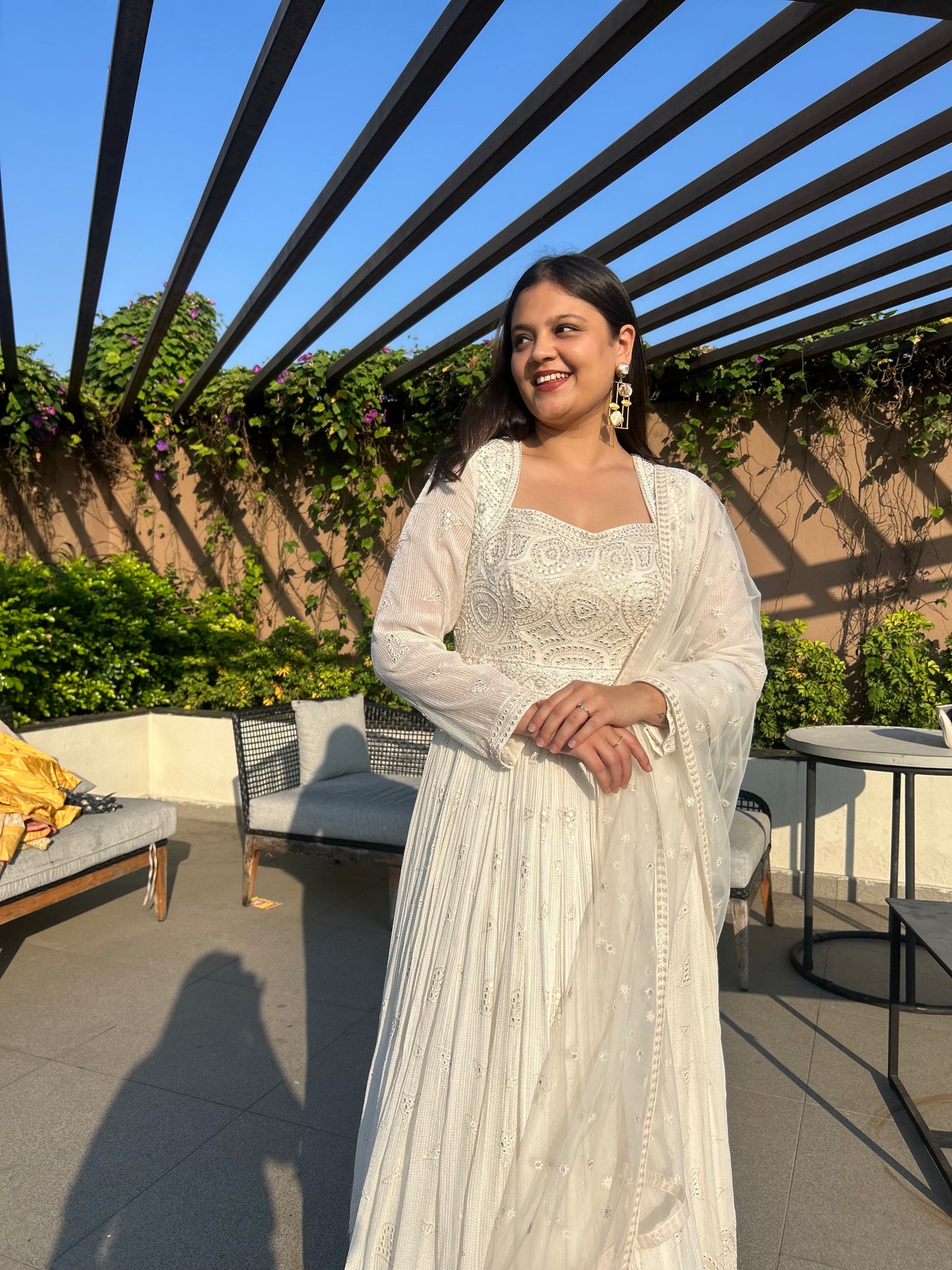 Celine – Ivory Lucknowi Chikankari Georgette Anarkali with Dupatta