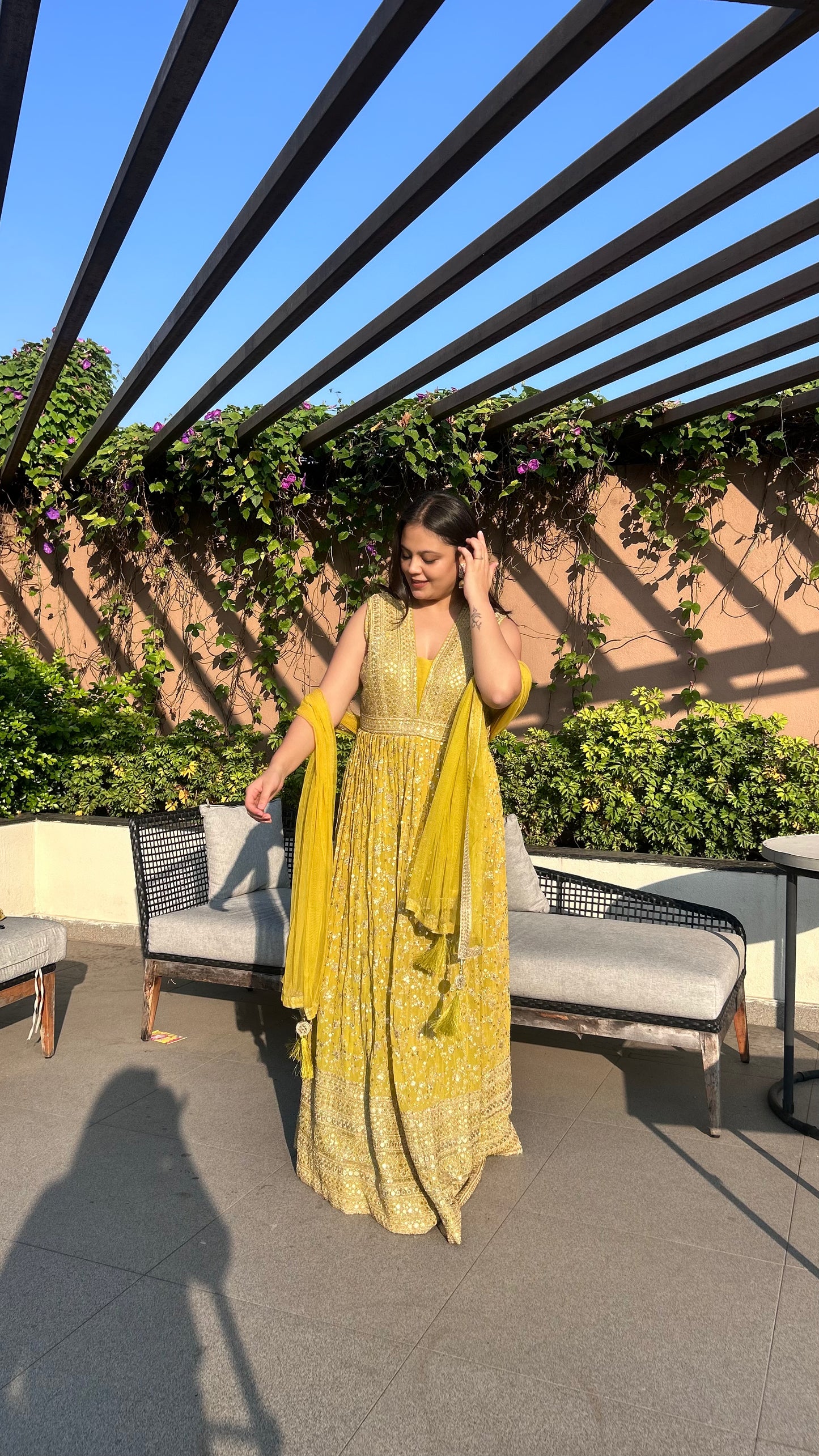 Aureli – Mehendi Green Zari & Sequins Anarkali with Net Dupatta