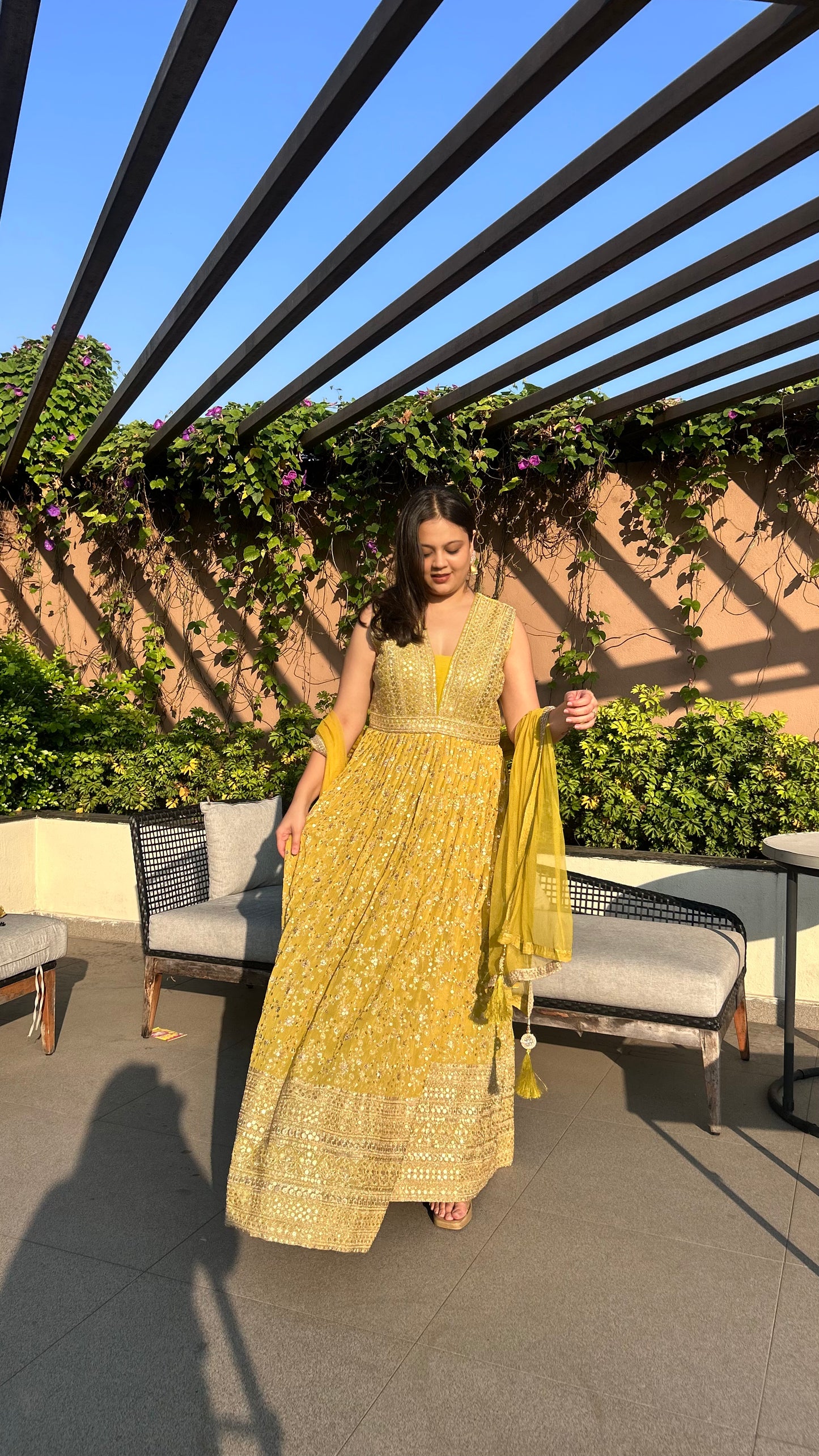 Aureli – Mehendi Green Zari & Sequins Anarkali with Net Dupatta