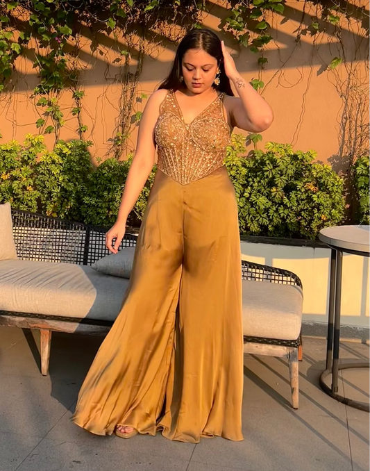 Corset style jumpsuit perfect for brides and bridesmaids at cocktails, dinners and after parties