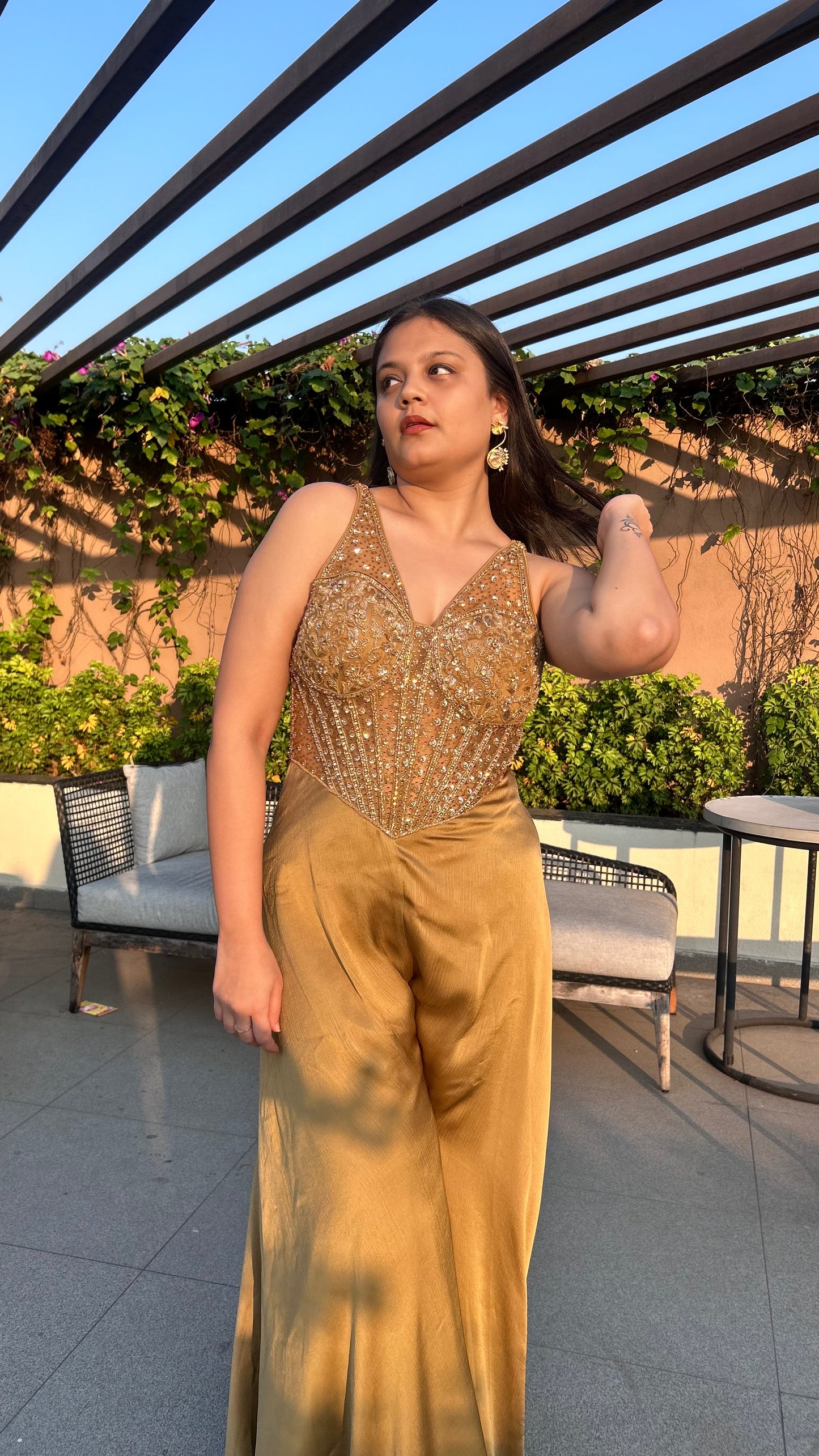 Aishe – Metallic Gold Indo-Western Jumpsuit (Colours Available)