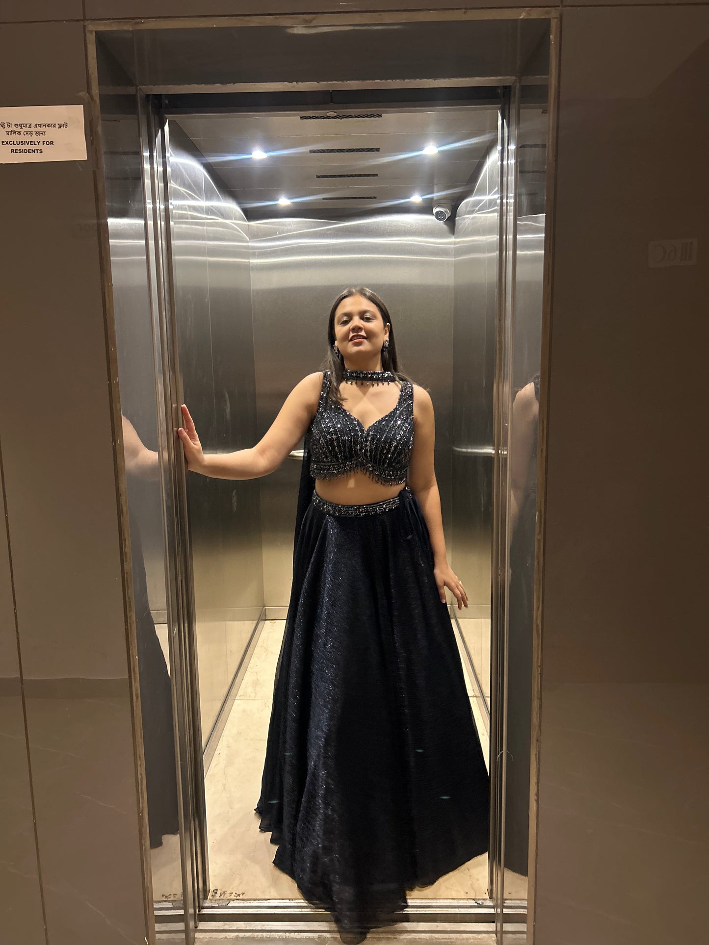 Kylie – Navy Blue Shimmery Indo-Western Lehenga Set