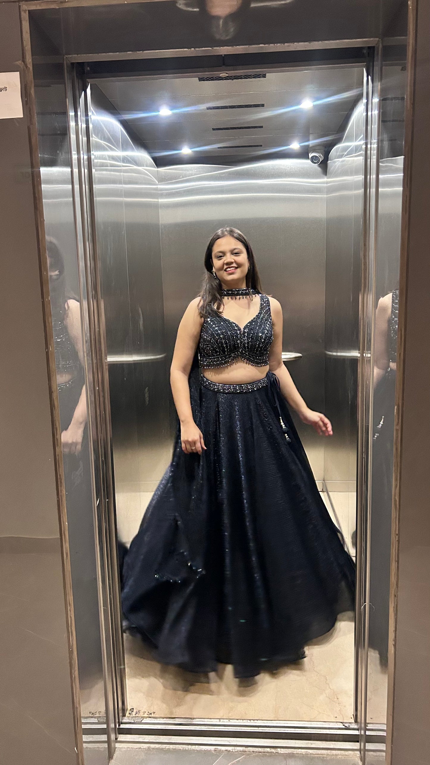 Kylie – Navy Blue Shimmery Indo-Western Lehenga Set