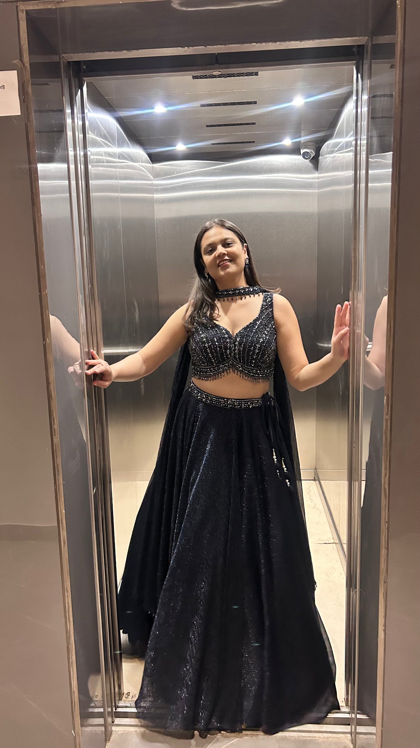 Kylie – Navy Blue Shimmery Indo-Western Lehenga Set