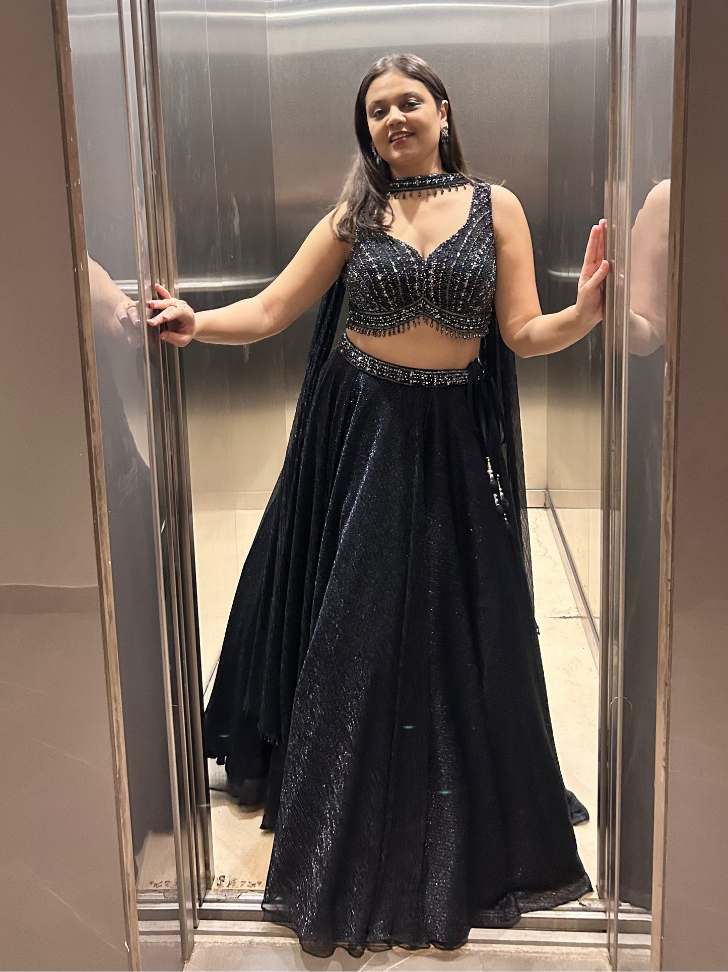 Bridesmaid designer inspired blingy and girly lehenga for sangeet and cocktail vibes