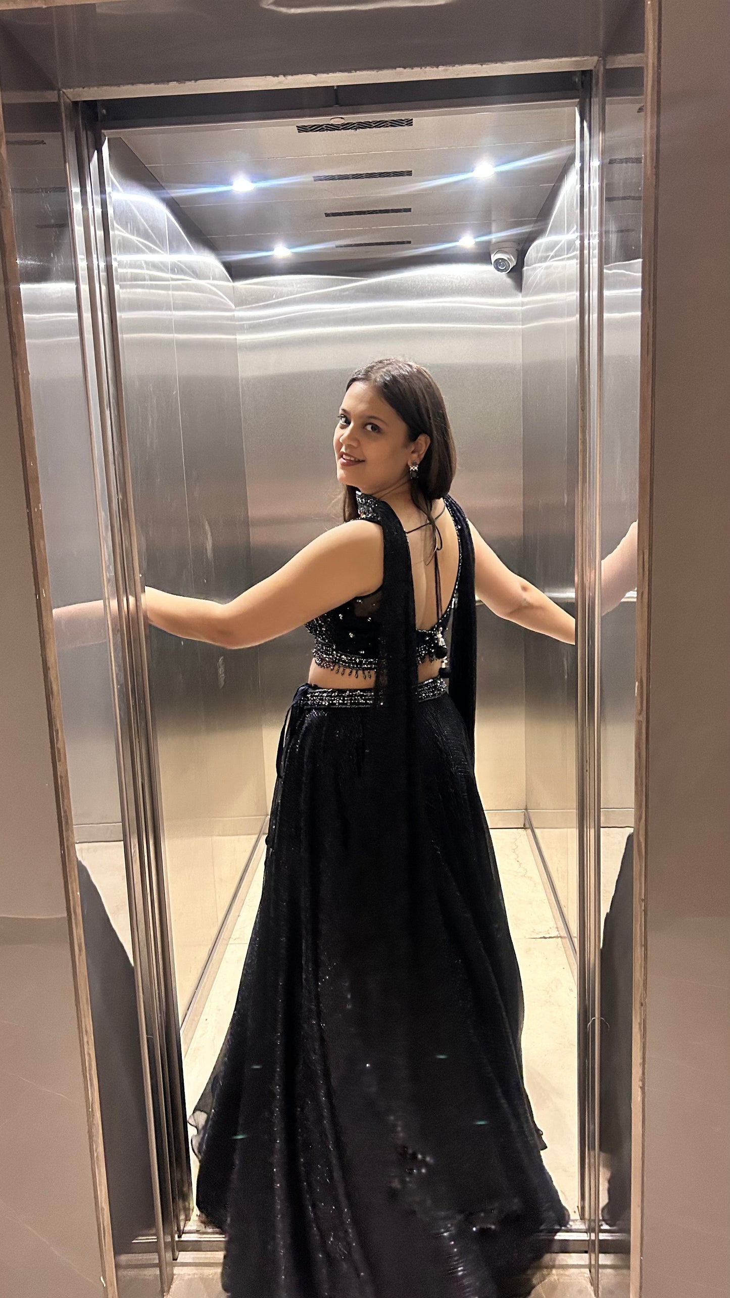 Kylie – Navy Blue Shimmery Indo-Western Lehenga Set