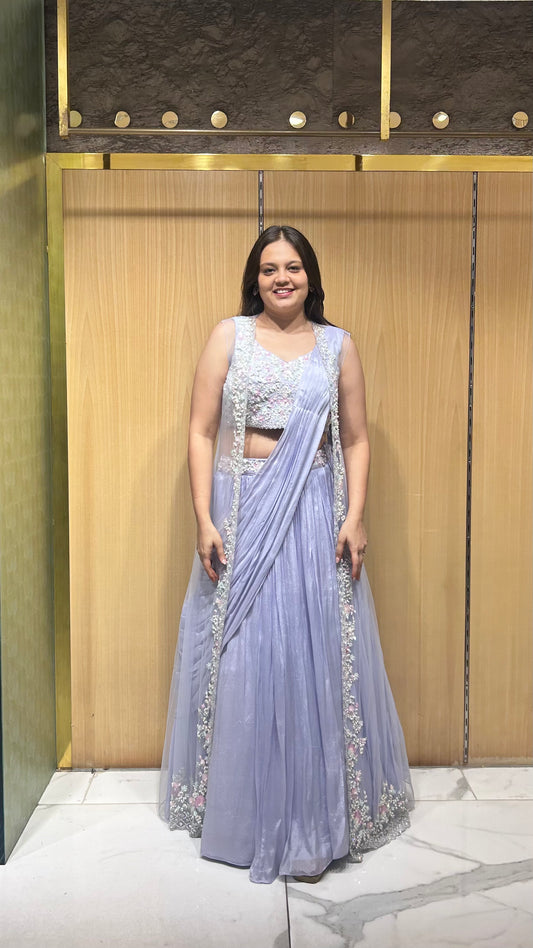 Falak Lavender Drape Lehenga Set with Cape