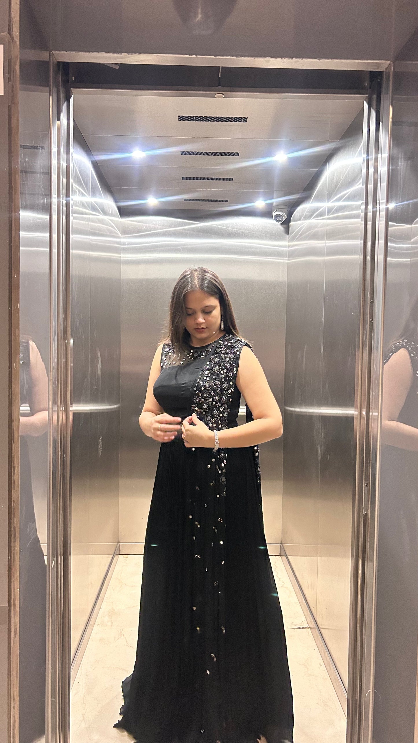 Lyanna – Black Indo-Western Gown with Mirror & Cutdana Embroidery