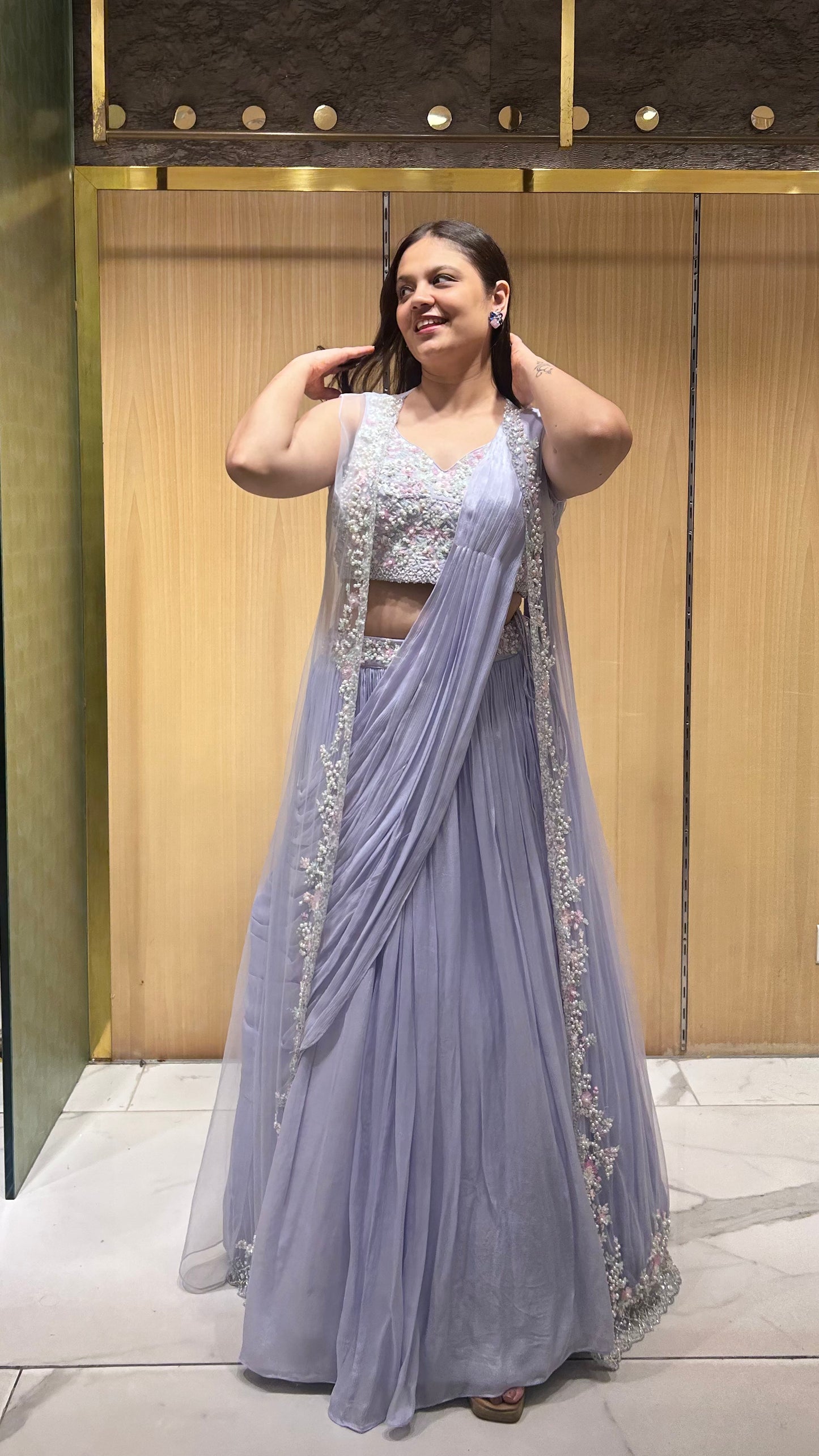 Falak Lavender Drape Lehenga Set with Cape