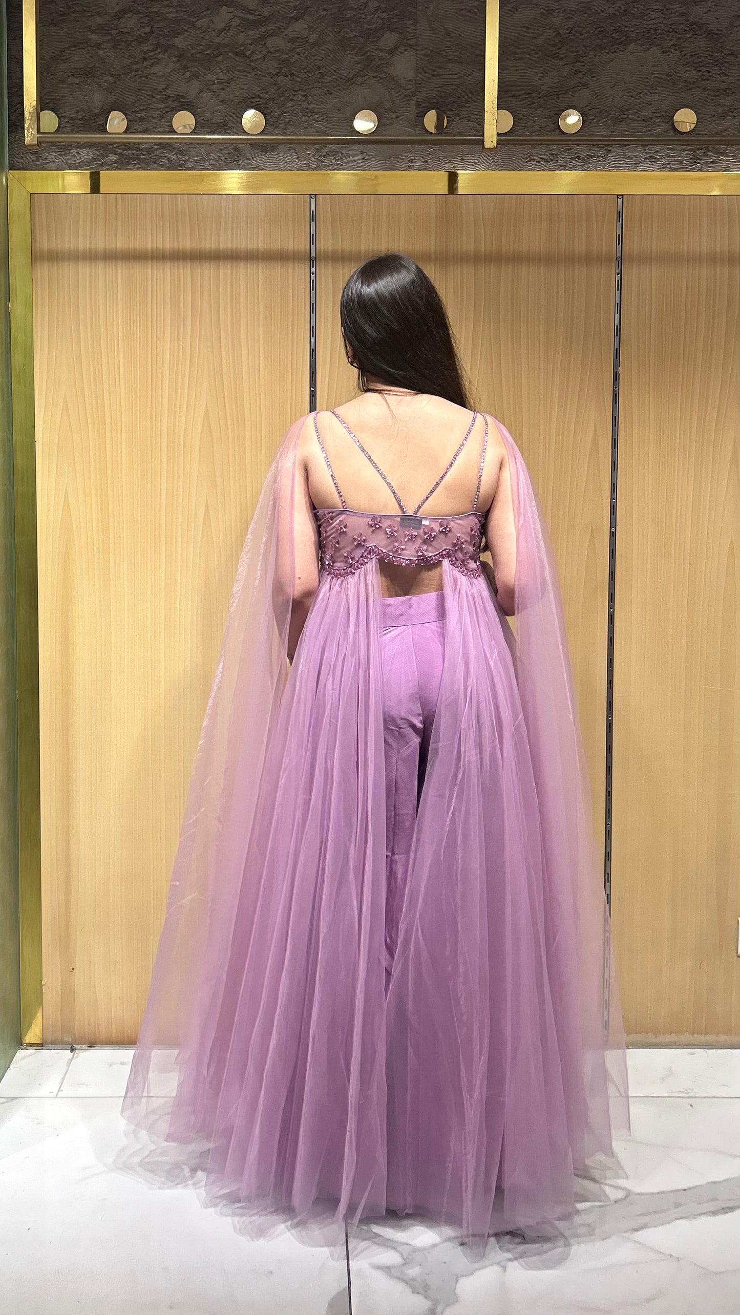 Charvi Mauve Drape Set with Embroidered Bustier & Palazzo