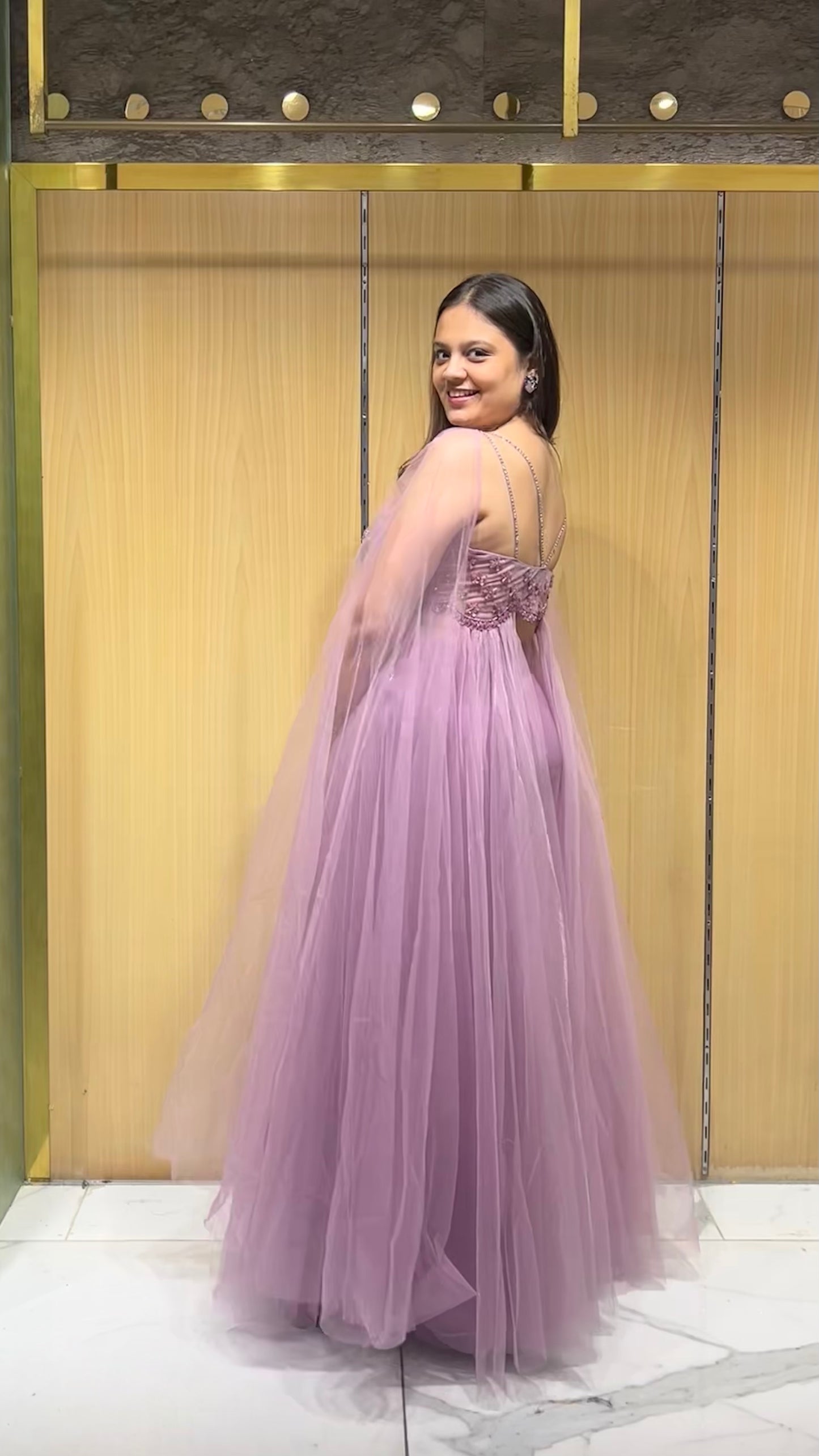 Charvi Mauve Drape Set with Embroidered Bustier & Palazzo