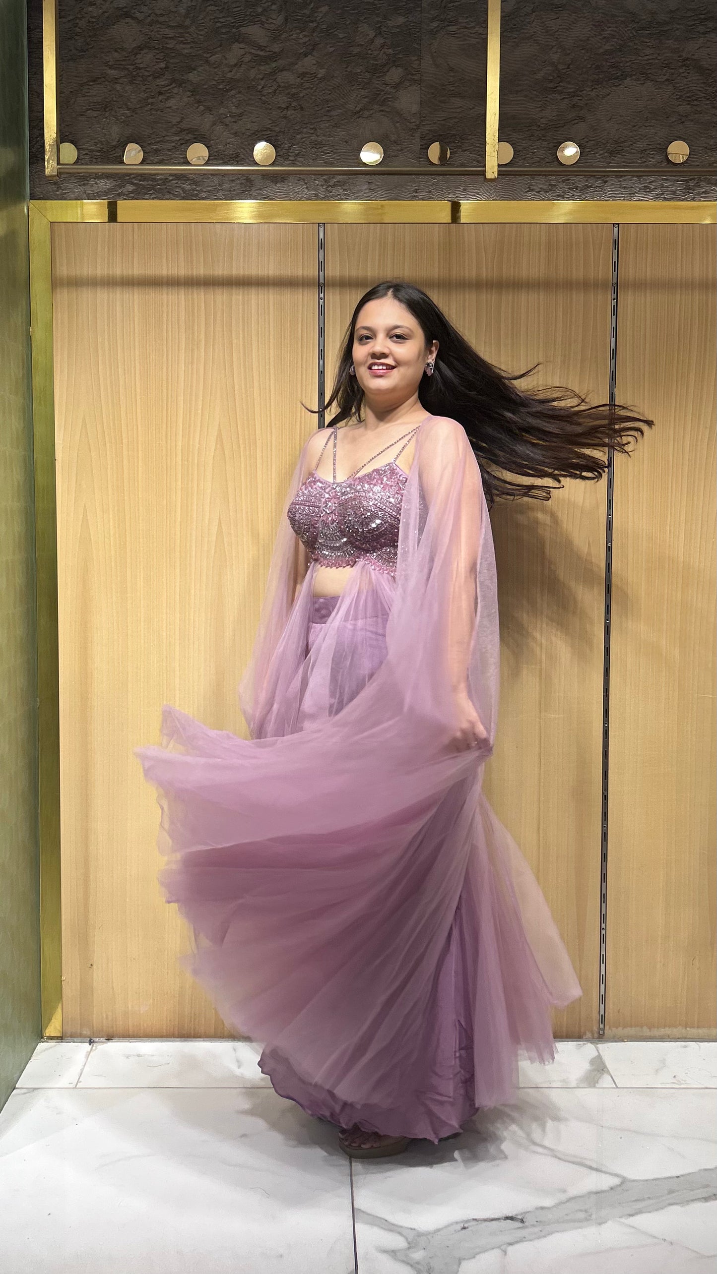 Charvi Mauve Drape Set with Embroidered Bustier & Palazzo