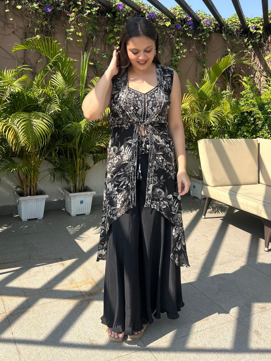 Black and White cape set perfect for musical evenings, sufi night, evening wear, after parties, etc