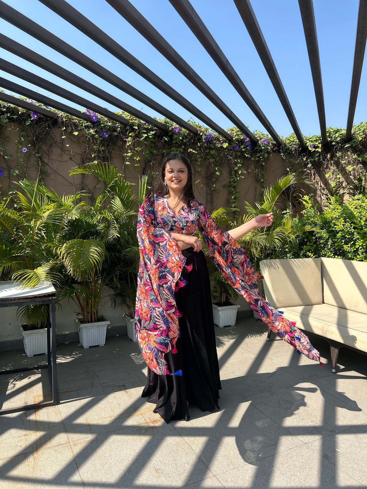 Tarini – Black Multicolour Floral Indo-Western Top & Palazzo Set