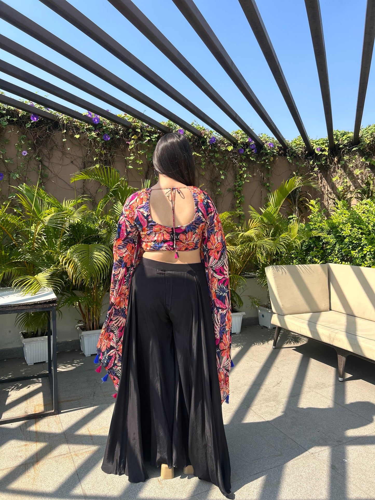 Tarini – Black Multicolour Floral Indo-Western Top & Palazzo Set