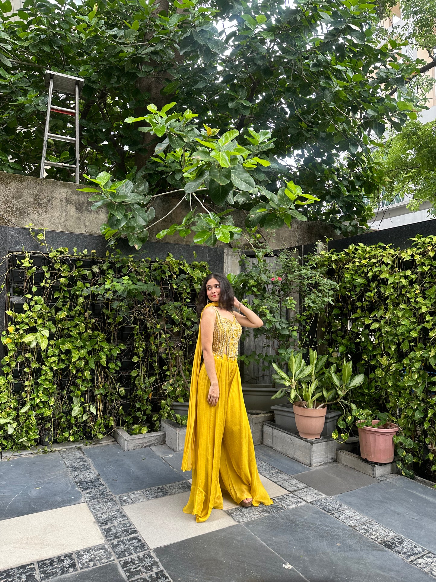 Sia Lemon Yellow Indo-Western Co-Ord Set