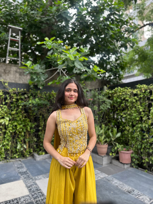 Sia Lemon Yellow Indo-Western Co-Ord Set