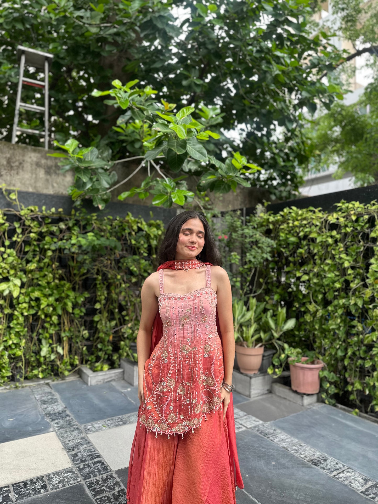 Rianna Ombre Rust Indo-Western Palazzo Set
