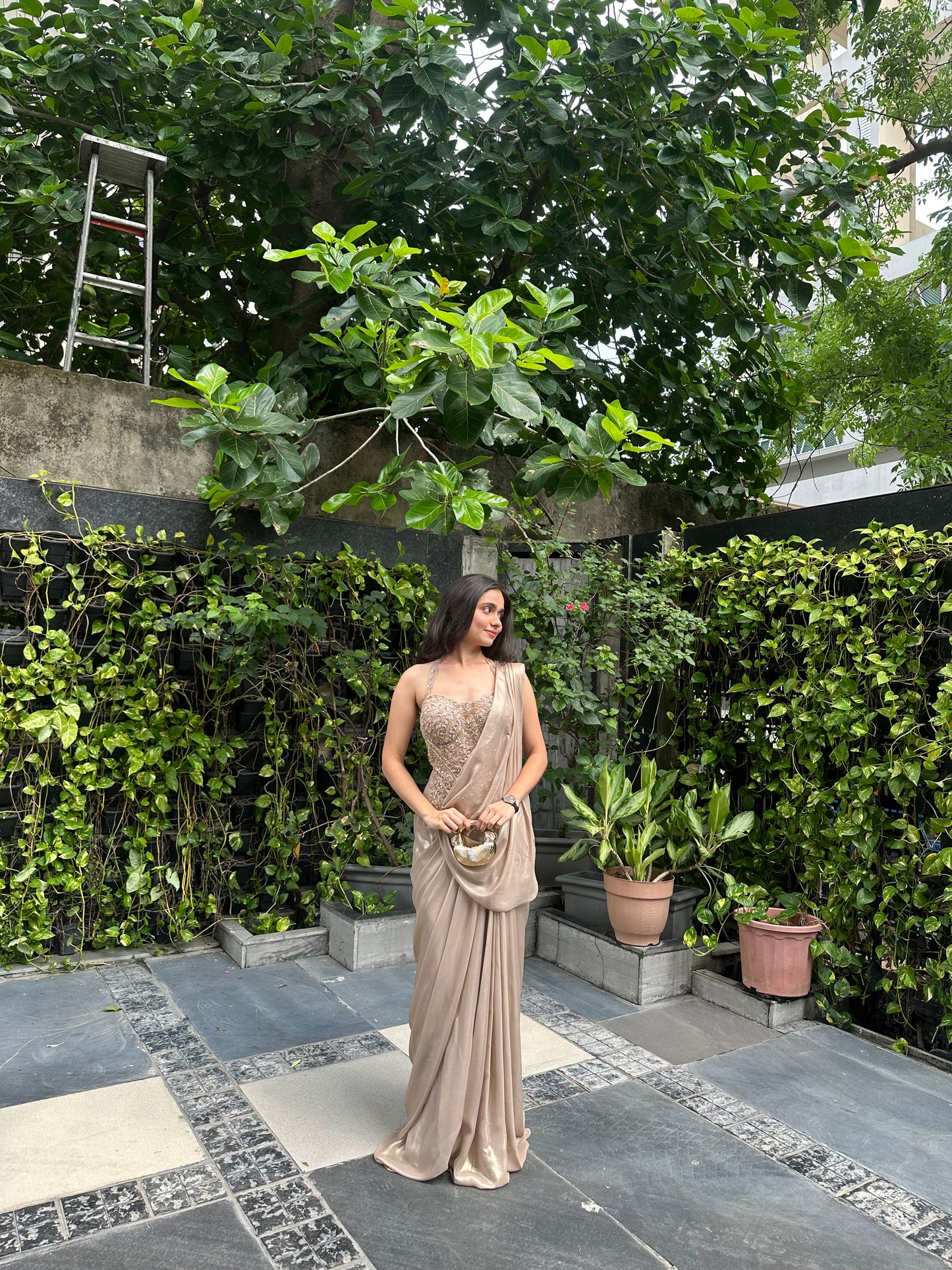 Sydney Champagne Indo-Western Drape Saree
