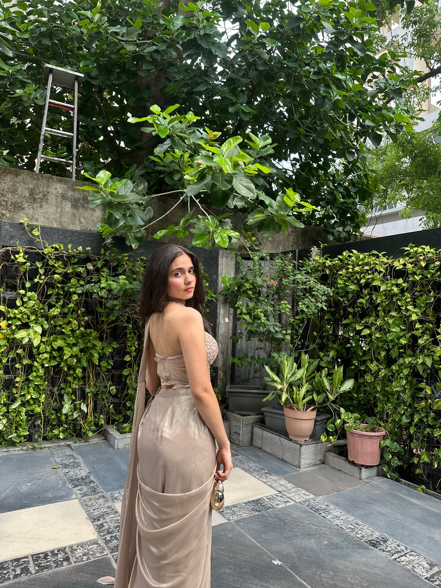 Sydney Champagne Indo-Western Drape Saree