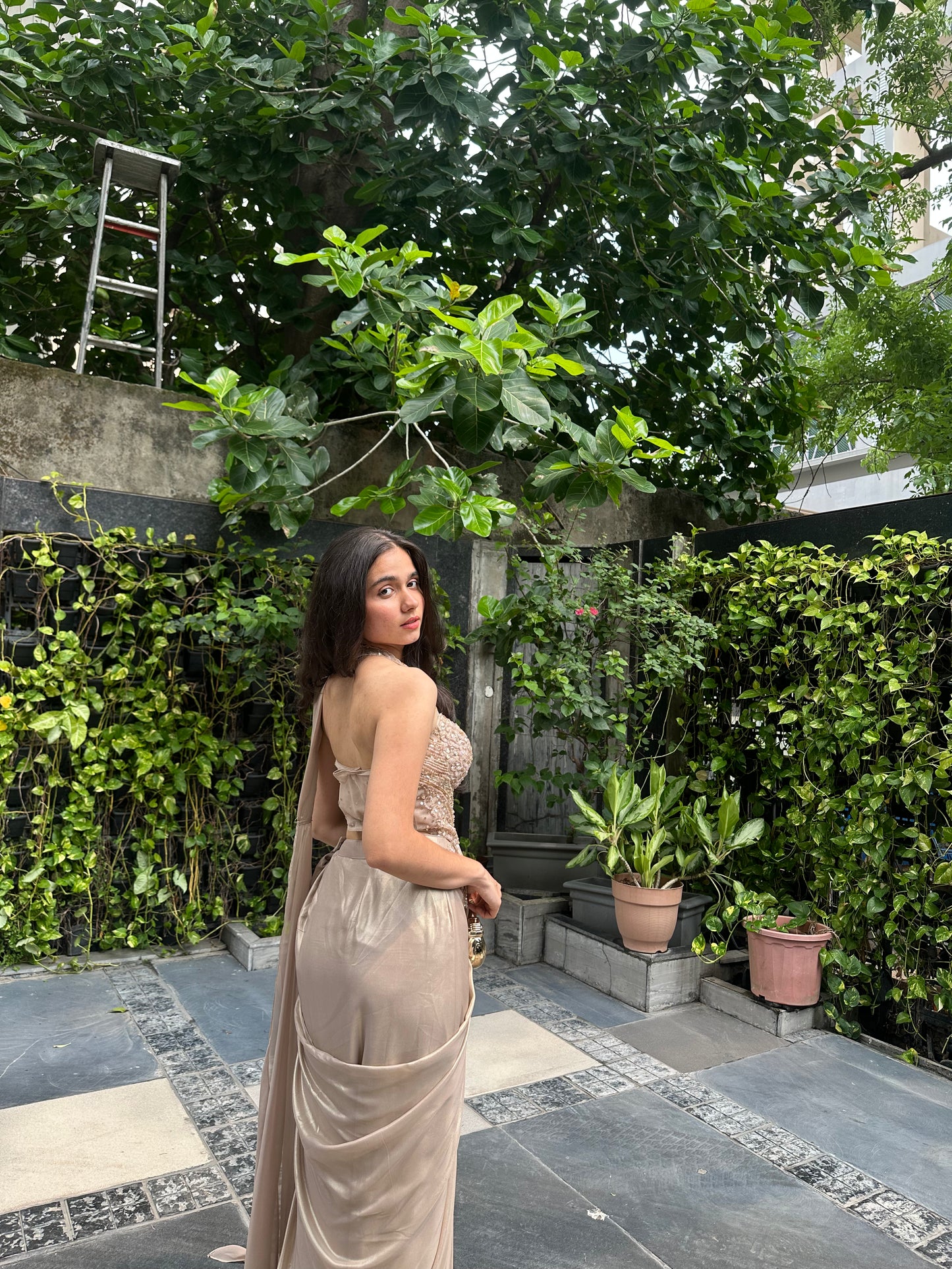 Sydney Champagne Indo-Western Drape Saree