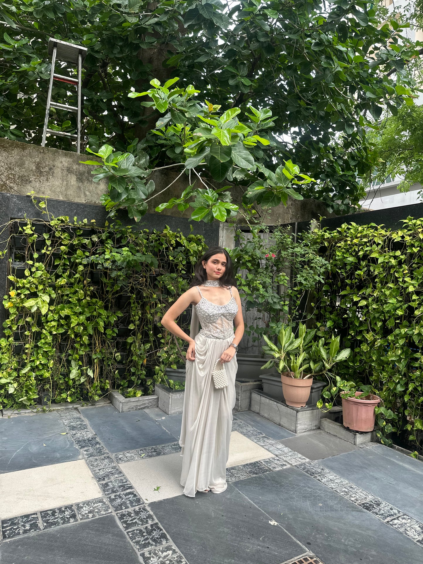 Sienna Silver Indo-Western Corset Dhoti Skirt Set