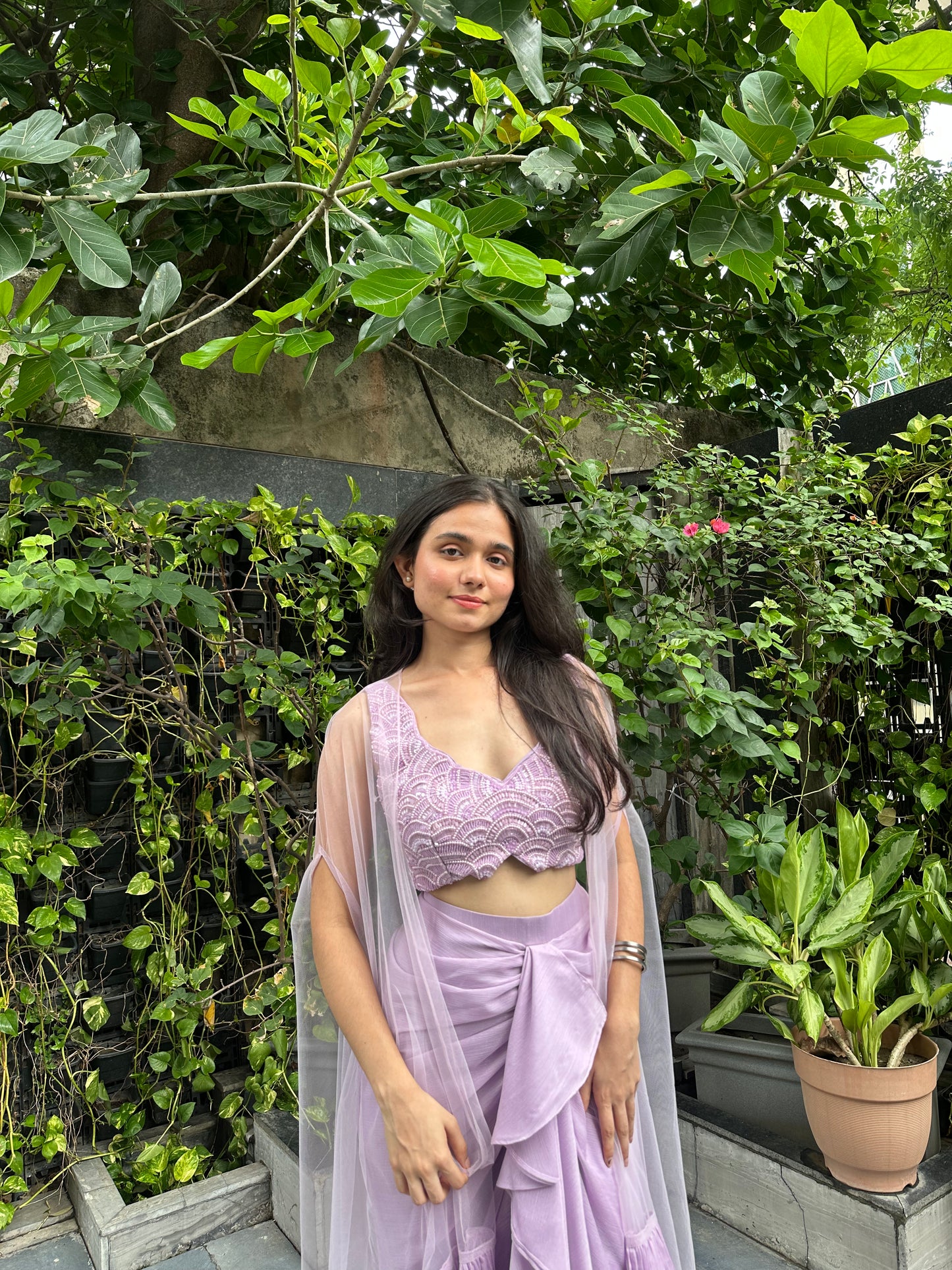 Sahira Lavender Indo-Western Cape Skirt Set