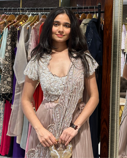 Brook Sand Coloured Indo-Western Drape Lehenga