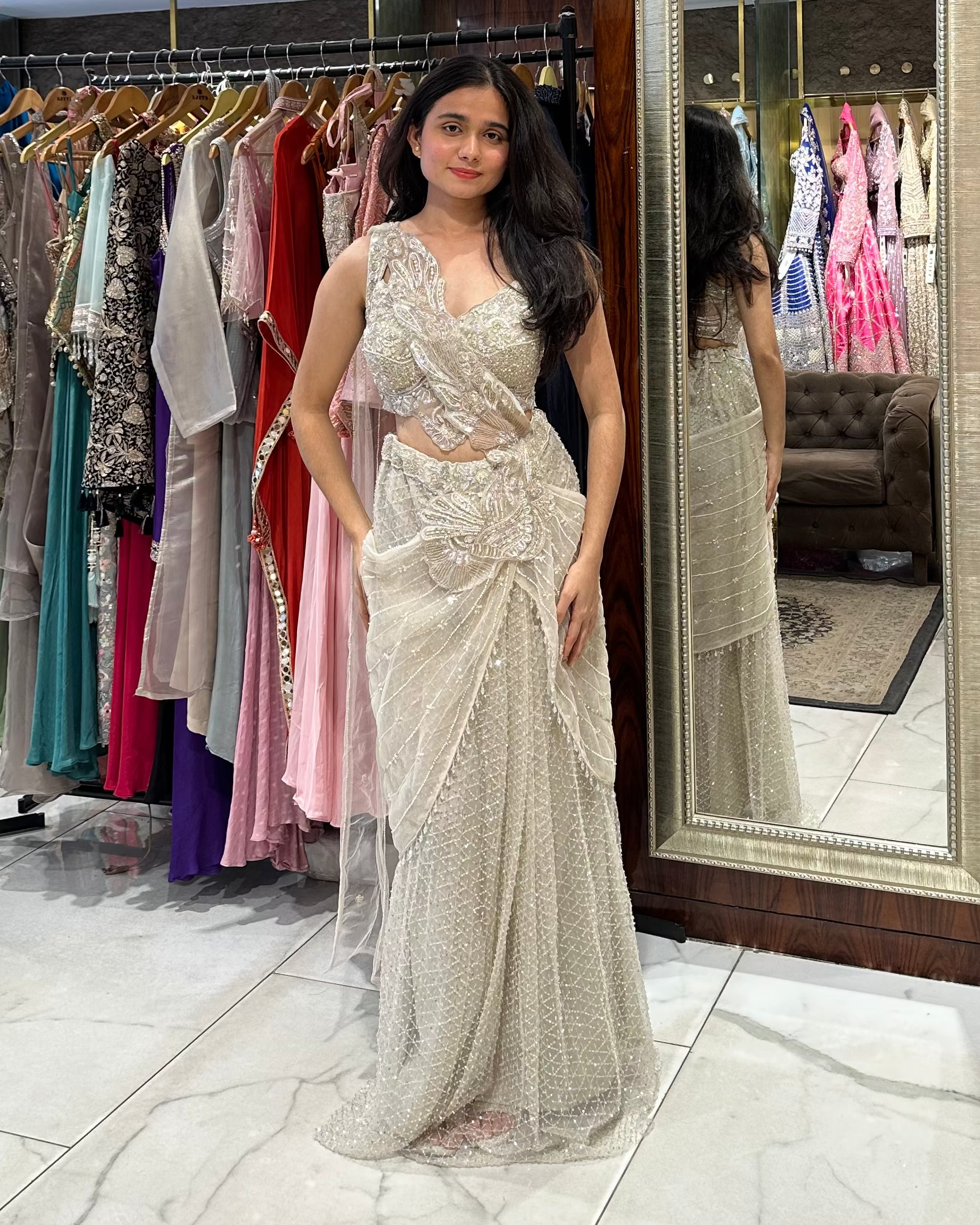 Indo-western drape saree for cocktail, dinners, and reception vibe