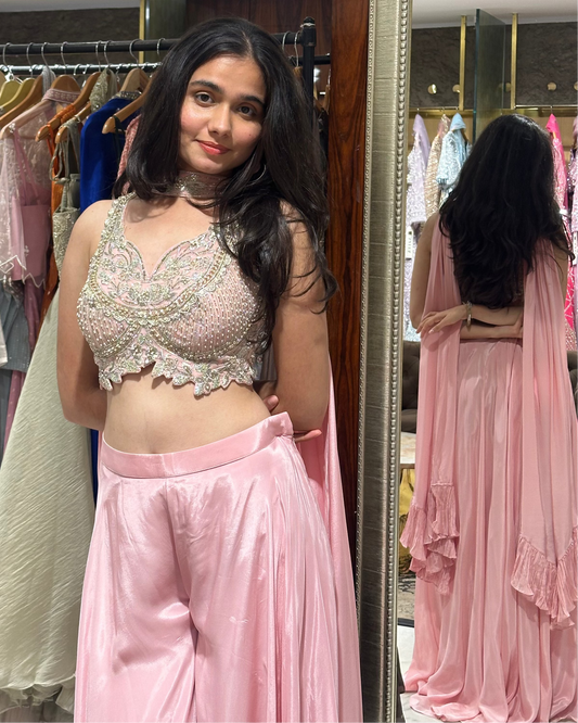 Lina Baby Pink Indo-Western Palazzo Set