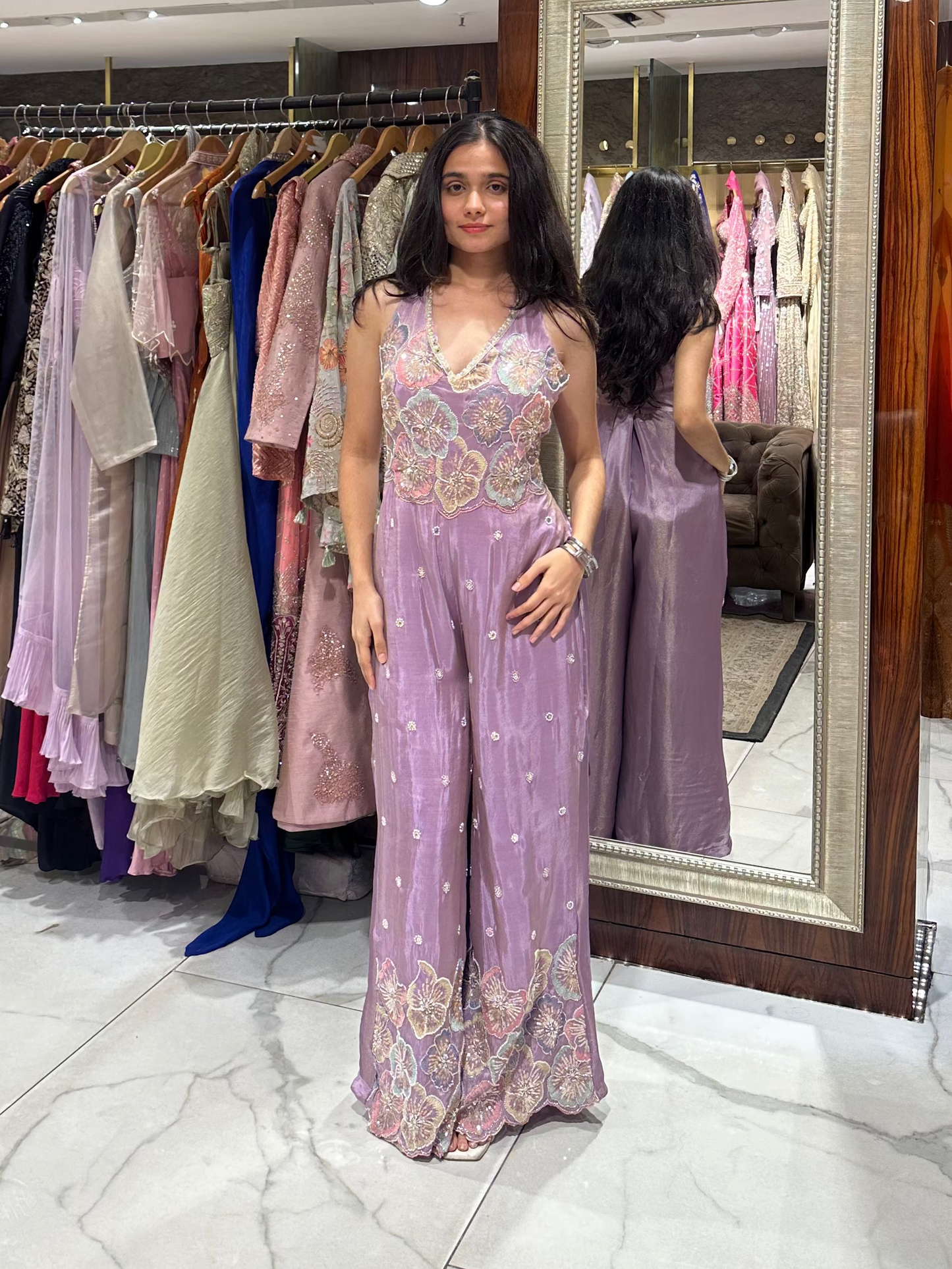 Lavy Lavender Embroidered Indo-Western Jumpsuit