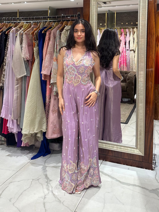 Lavy Lavender Embroidered Indo-Western Jumpsuit