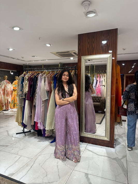 Lavy Lavender Embroidered Indo-Western Jumpsuit