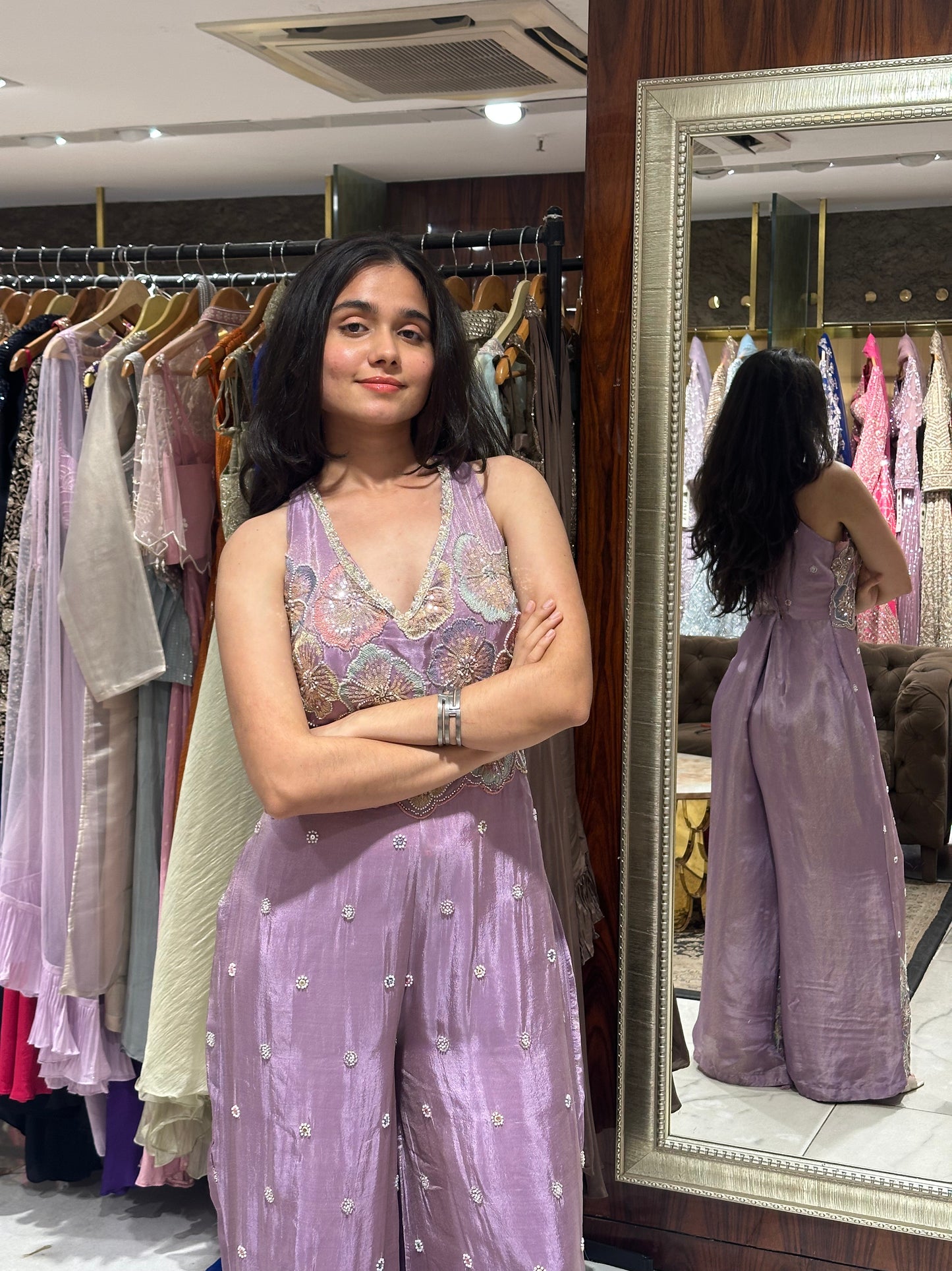 Lavy Lavender Embroidered Indo-Western Jumpsuit