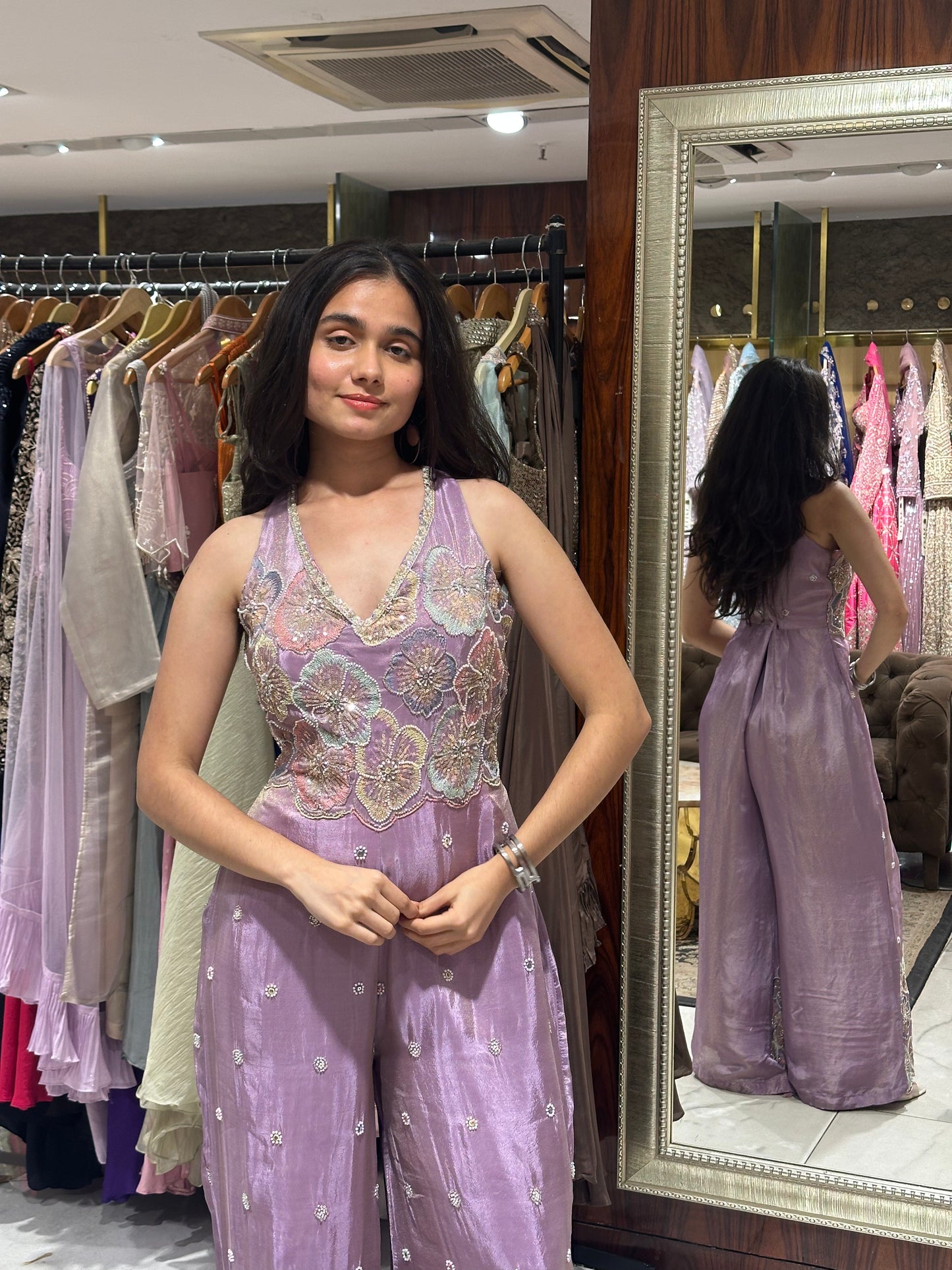 Lavy Lavender Embroidered Indo-Western Jumpsuit