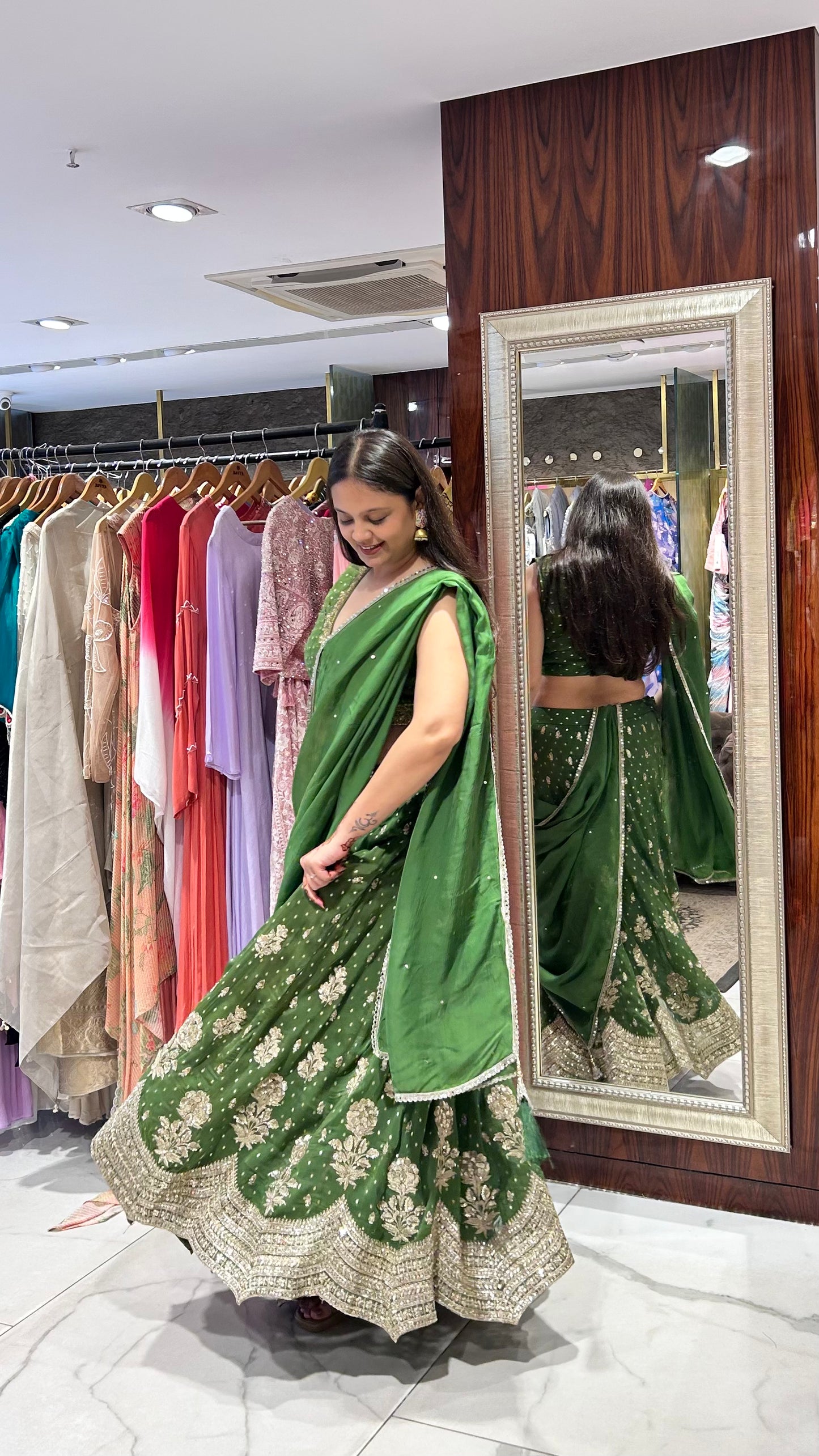 Gaurika Green Georgette Light Lehenga with Organza Dupatta