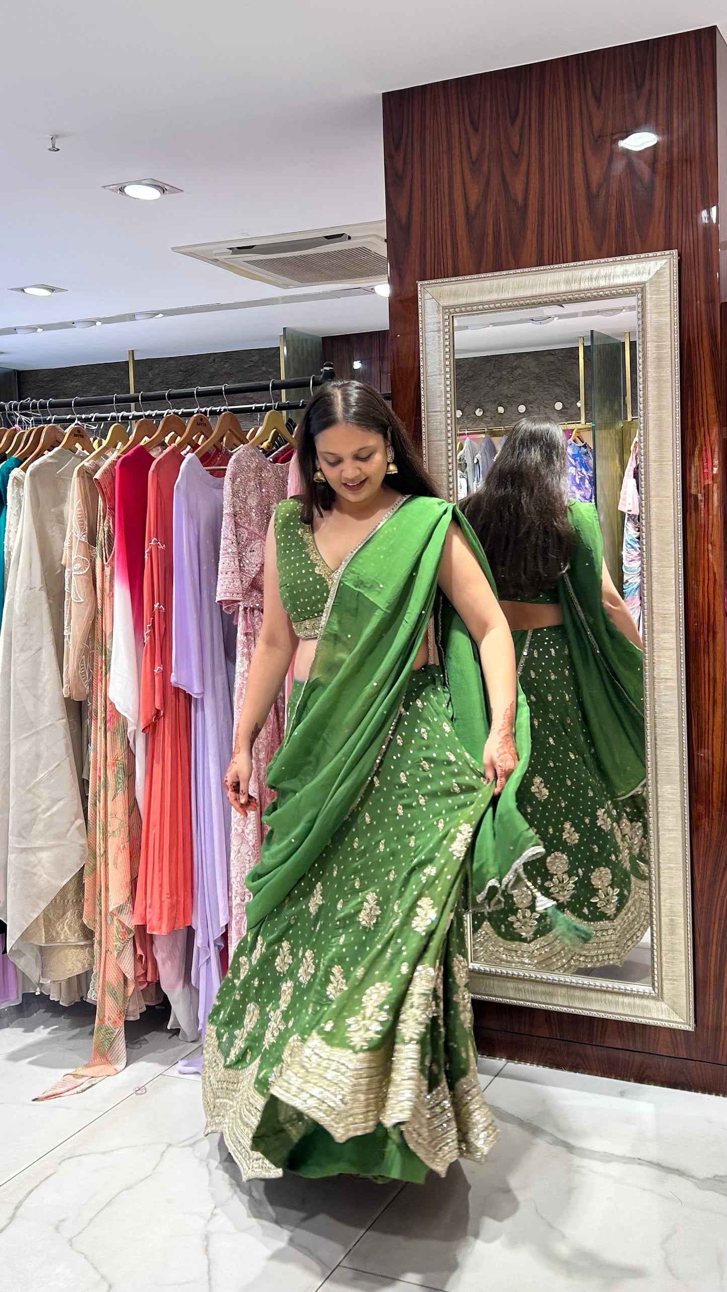 Gaurika Green Georgette Light Lehenga with Organza Dupatta