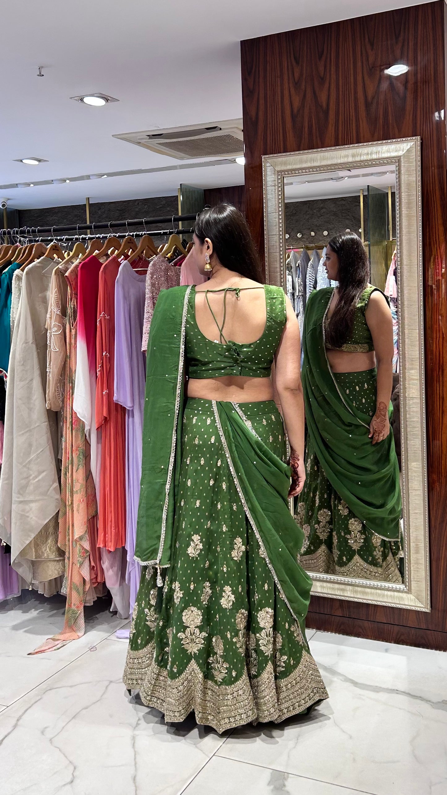 Gaurika Green Georgette Light Lehenga with Organza Dupatta