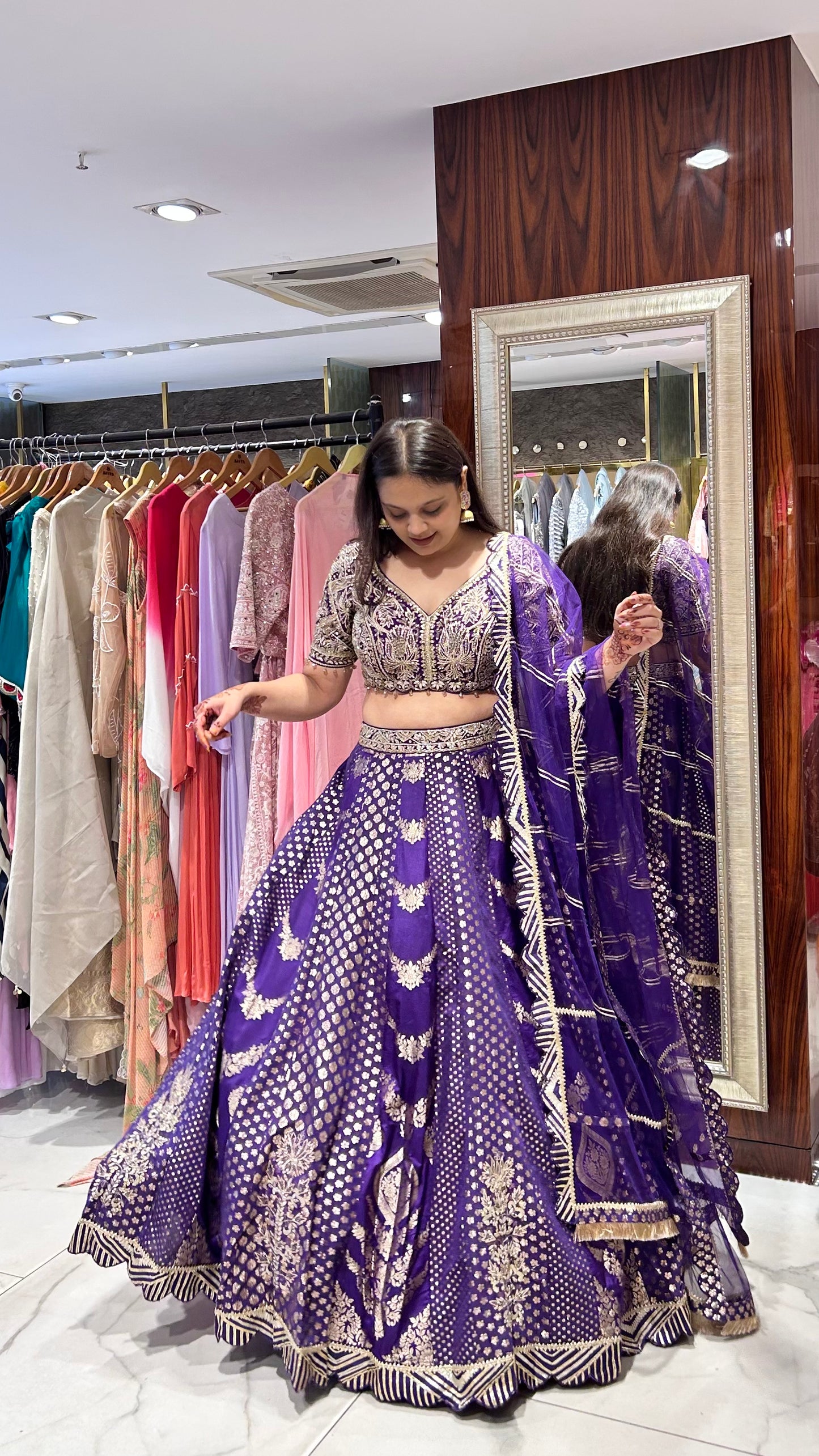 Damini Purple Raw Silk Lehenga with Mirror & Gota Patti Embroidery
