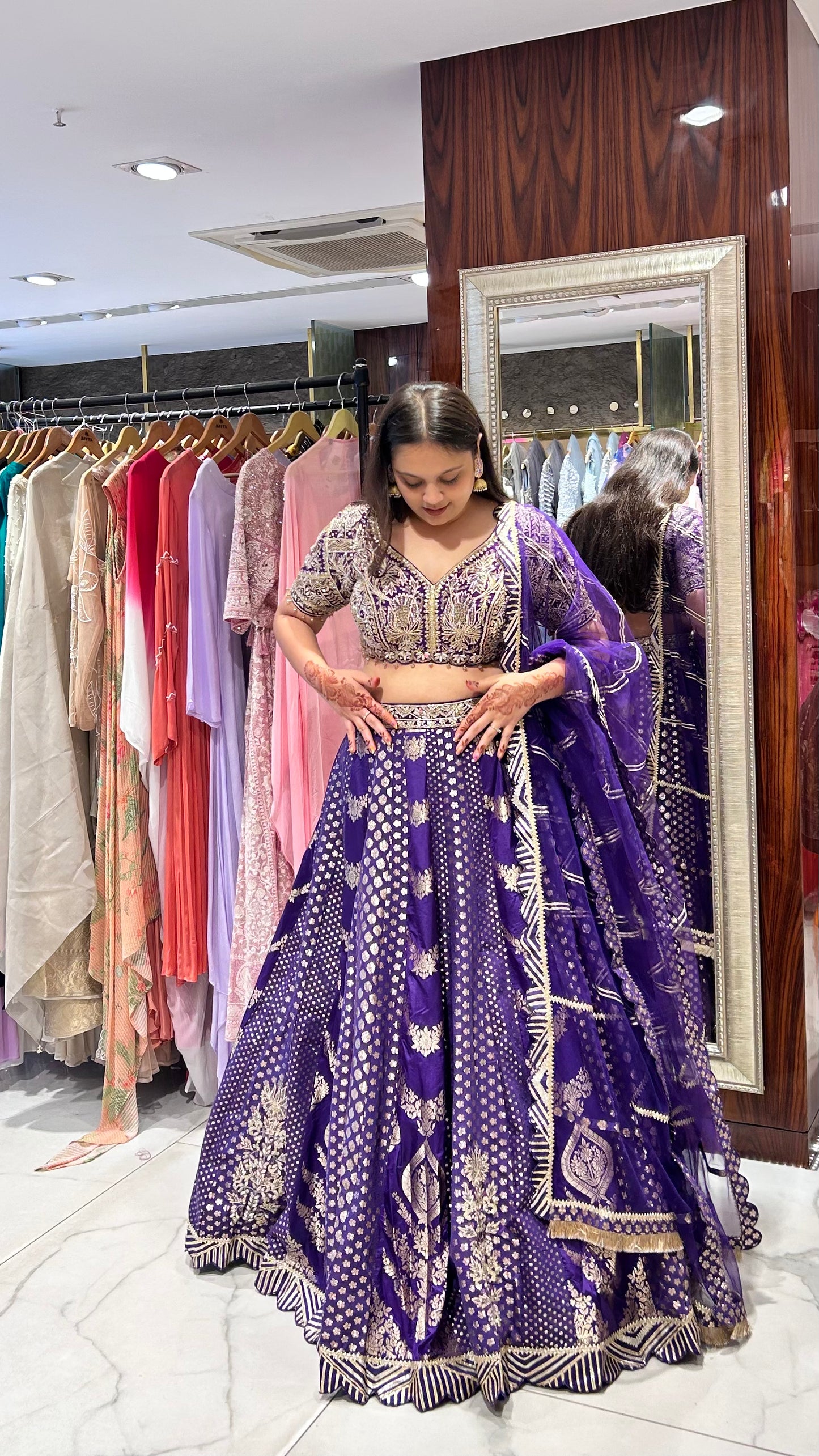 Damini Purple Raw Silk Lehenga with Mirror & Gota Patti Embroidery