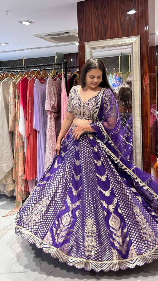 Damini Purple Raw Silk Lehenga with Mirror & Gota Patti Embroidery