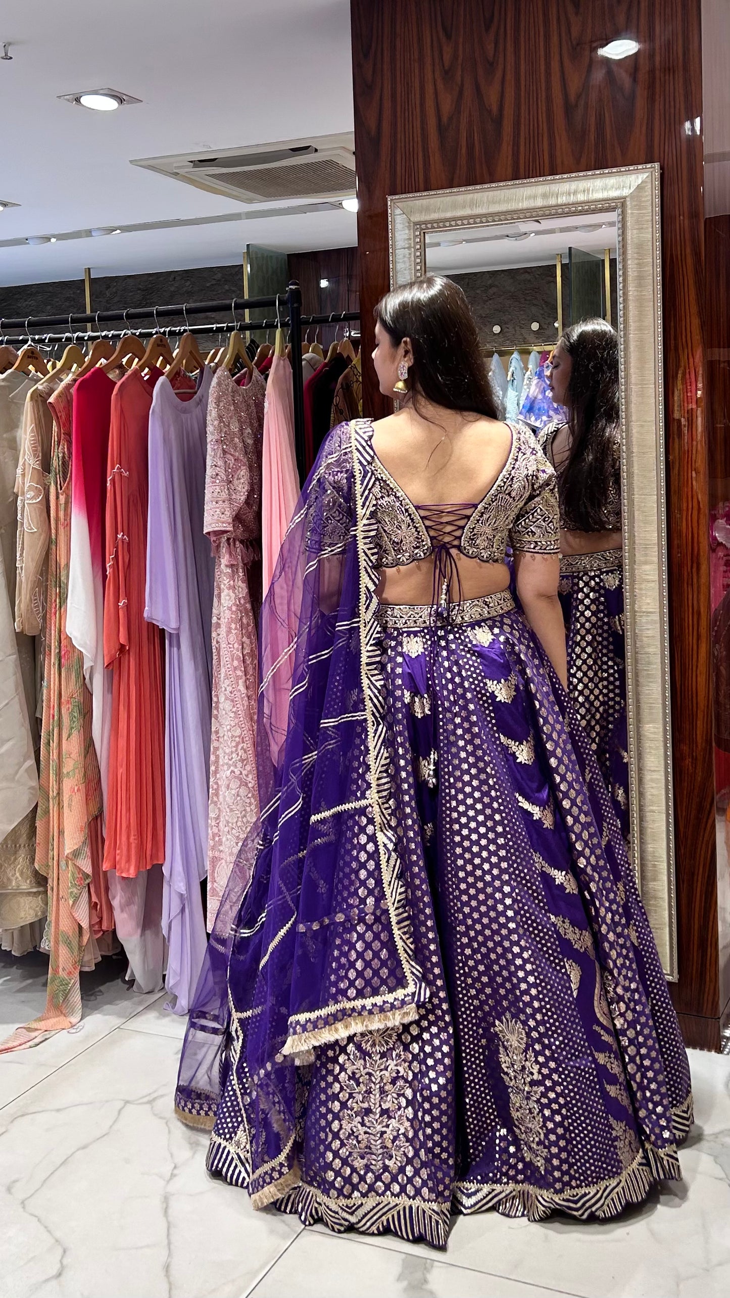 Damini Purple Raw Silk Lehenga with Mirror & Gota Patti Embroidery