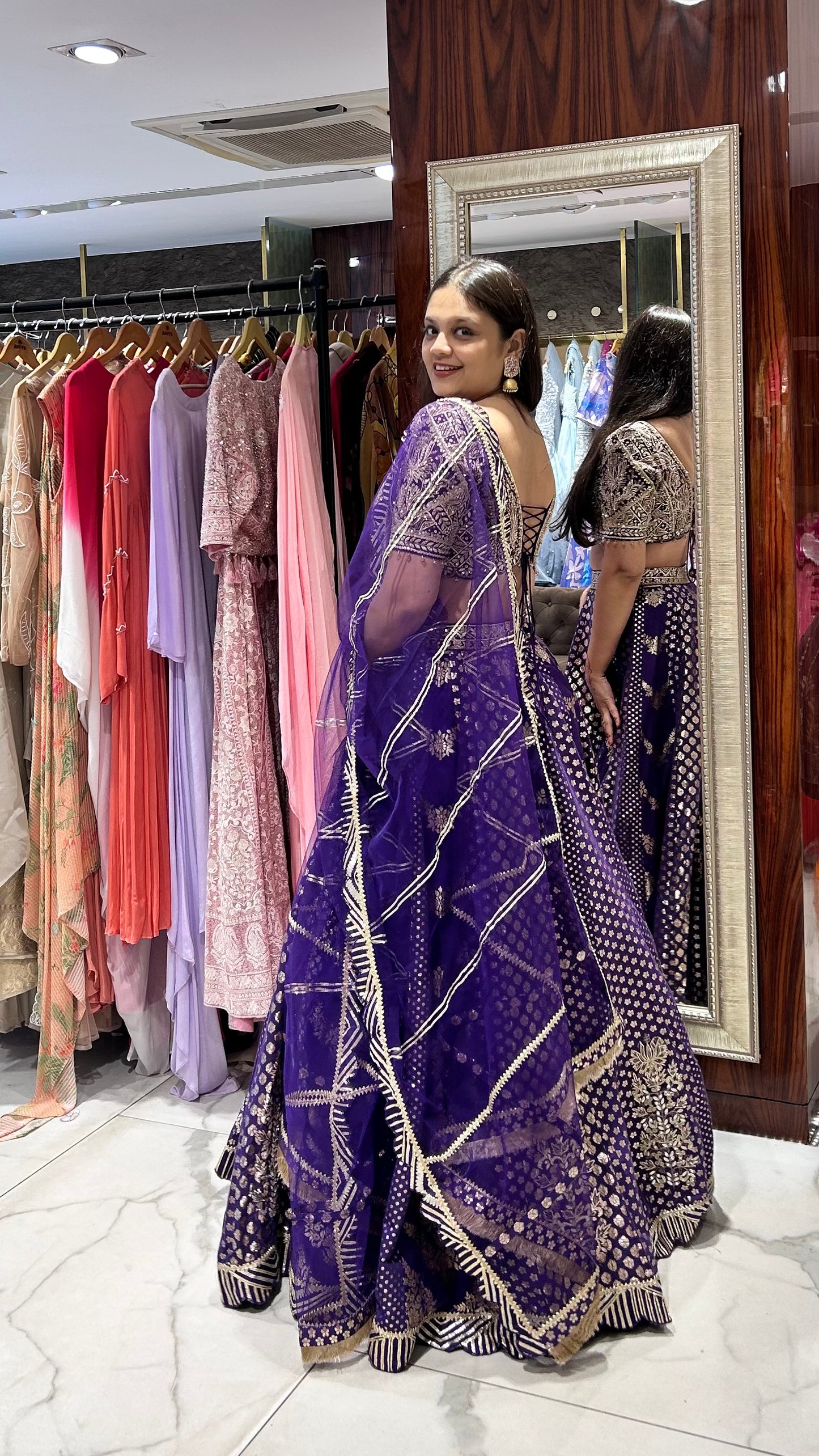 Damini Purple Raw Silk Lehenga with Mirror & Gota Patti Embroidery
