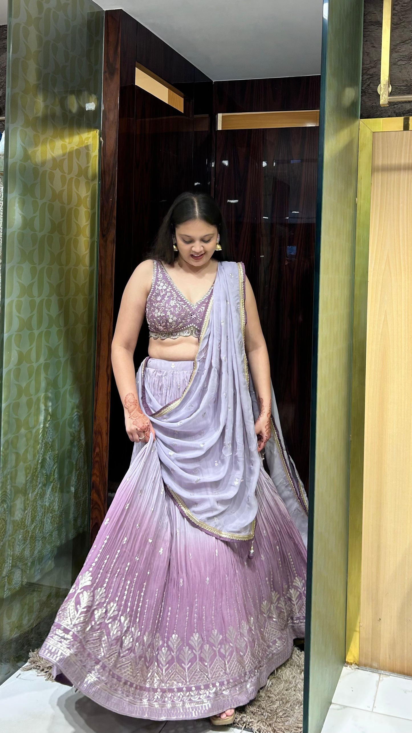 Reeti Ombre Lilac Lehenga with Mirror & Gota Embroidery