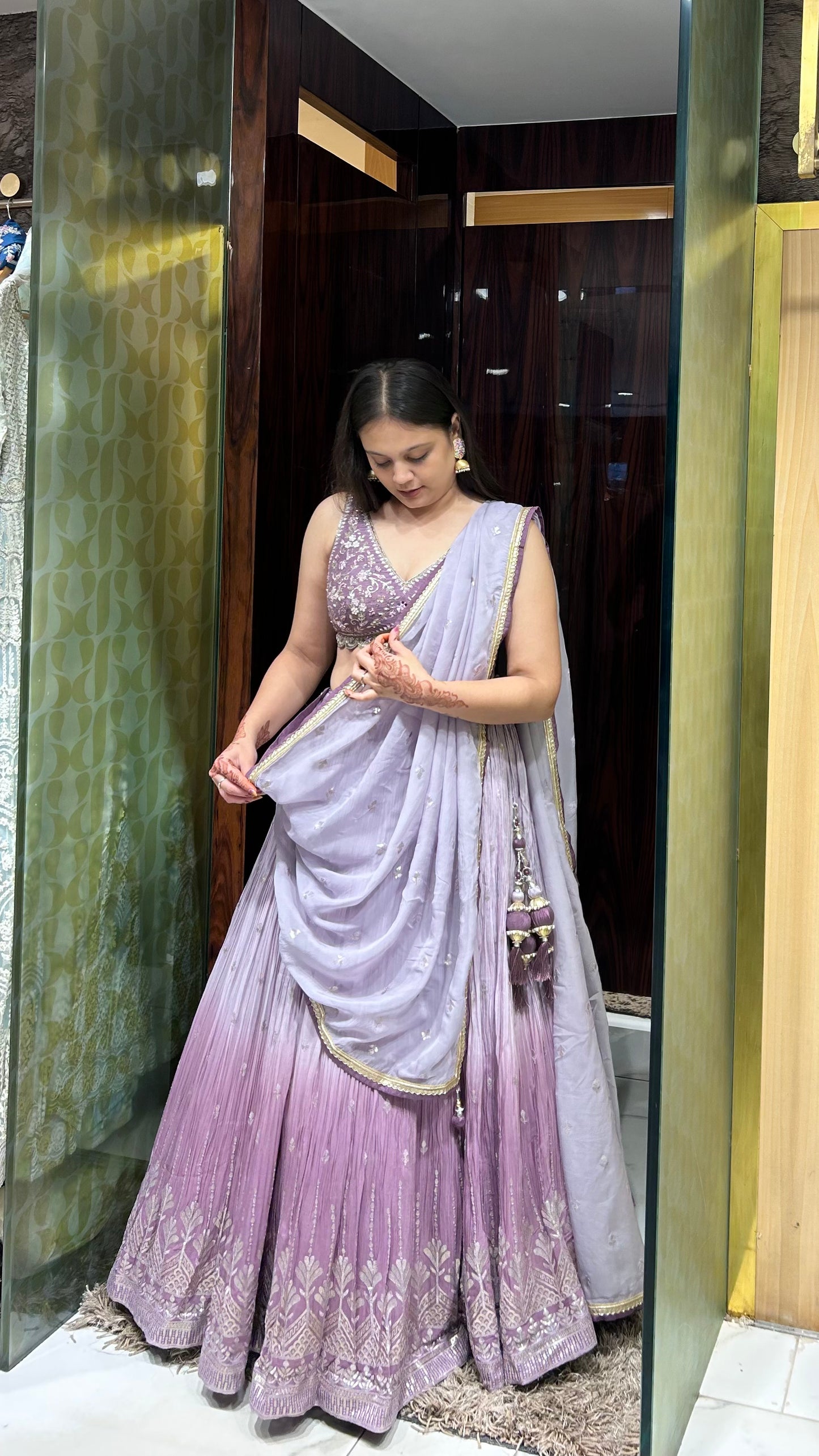 Reeti Ombre Lilac Lehenga with Mirror & Gota Embroidery