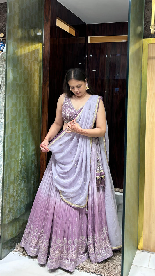 Reeti Ombre Lilac Lehenga with Mirror & Gota Embroidery