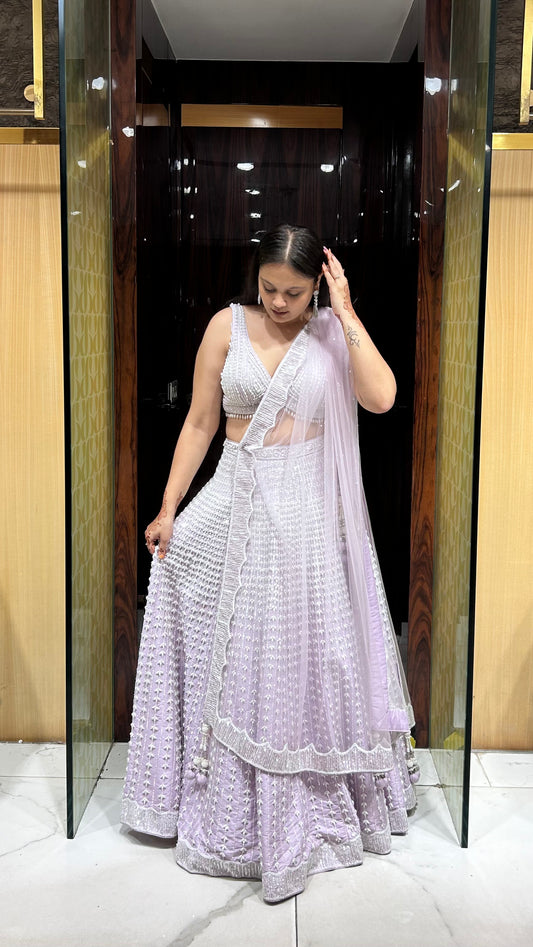 Yashvi Lilac Raw Silk Lehenga with Pearl Embroidery