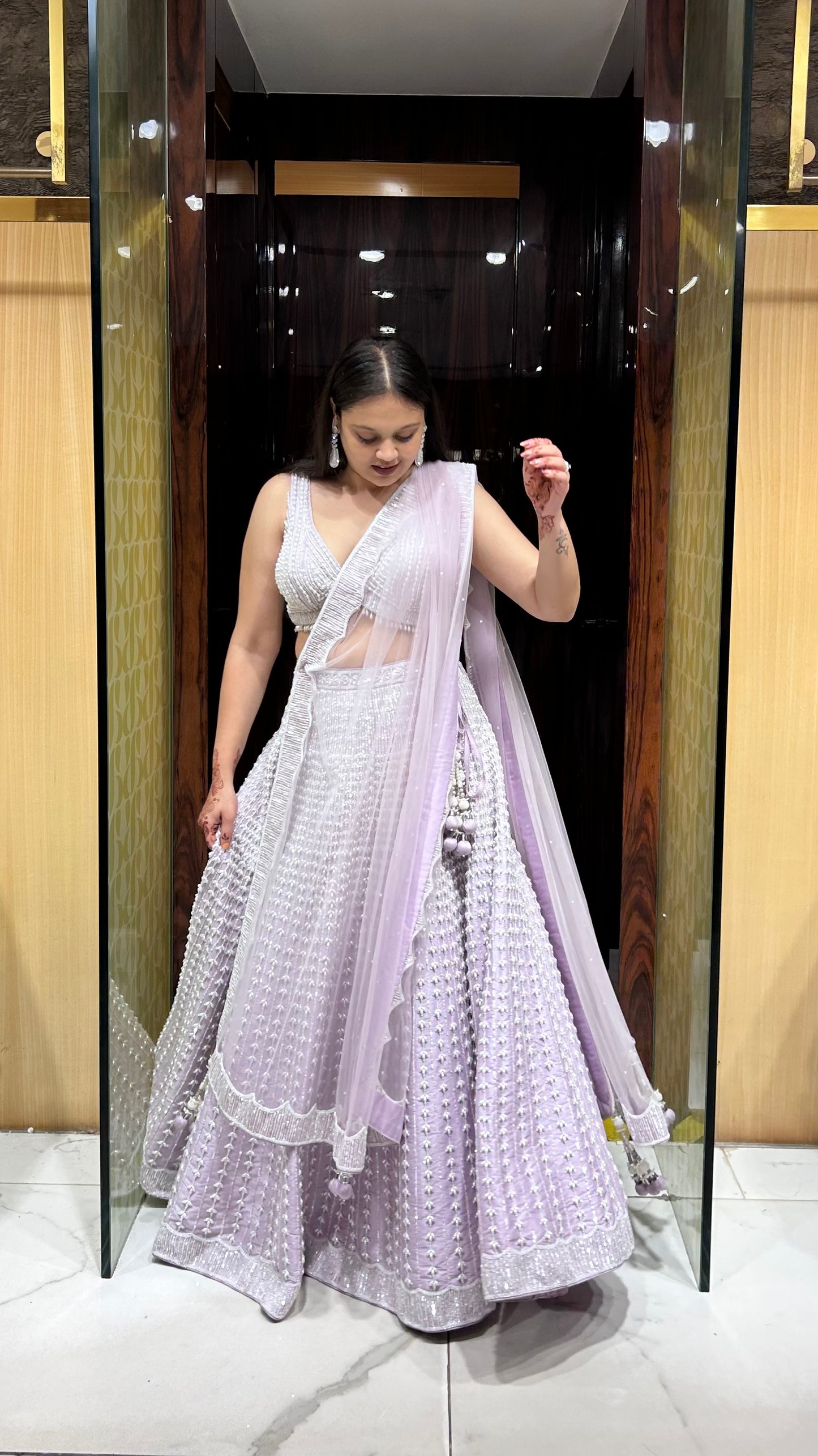 Yashvi Lilac Raw Silk Lehenga with Pearl Embroidery