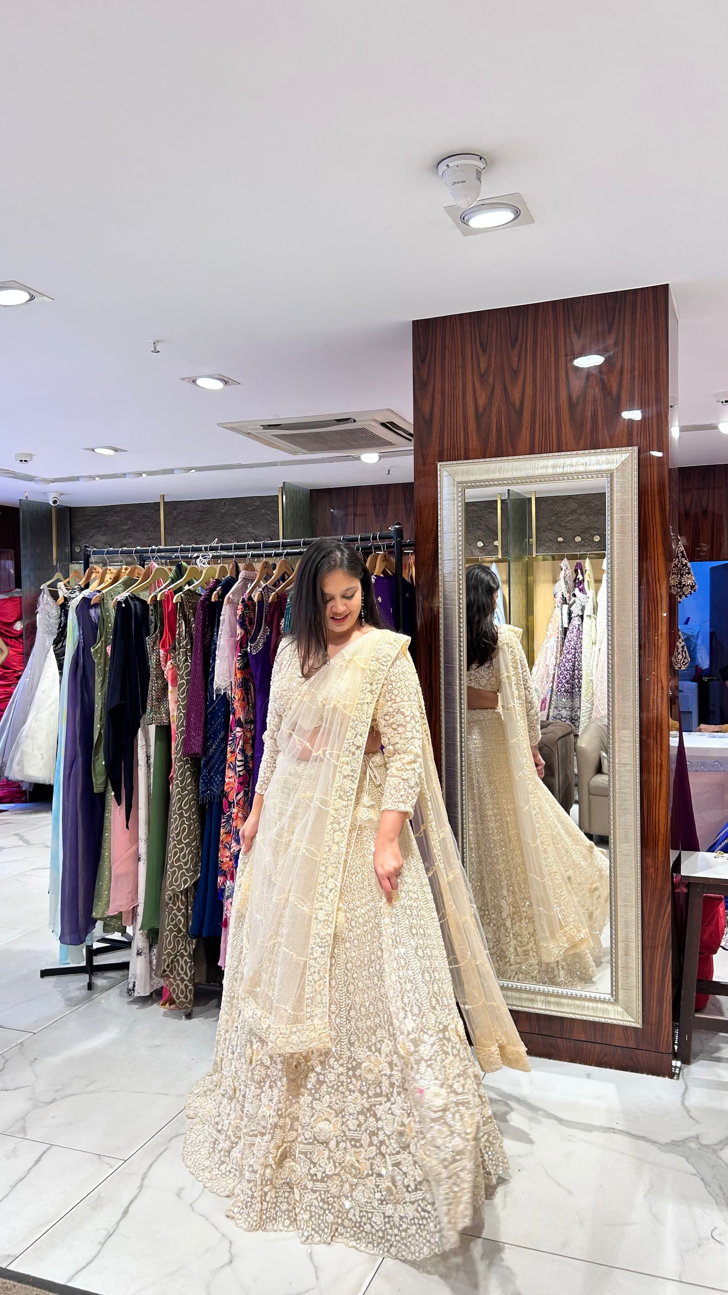 Mihika – Light Cream Net Embroidered Lehenga Set